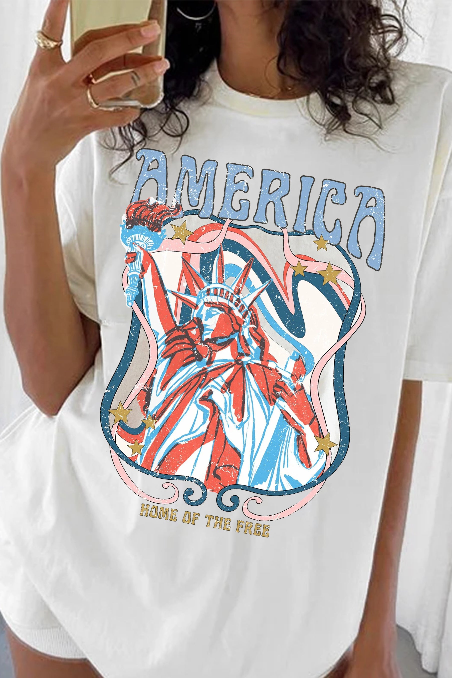 New Retro 4th Of July America Tee For Women