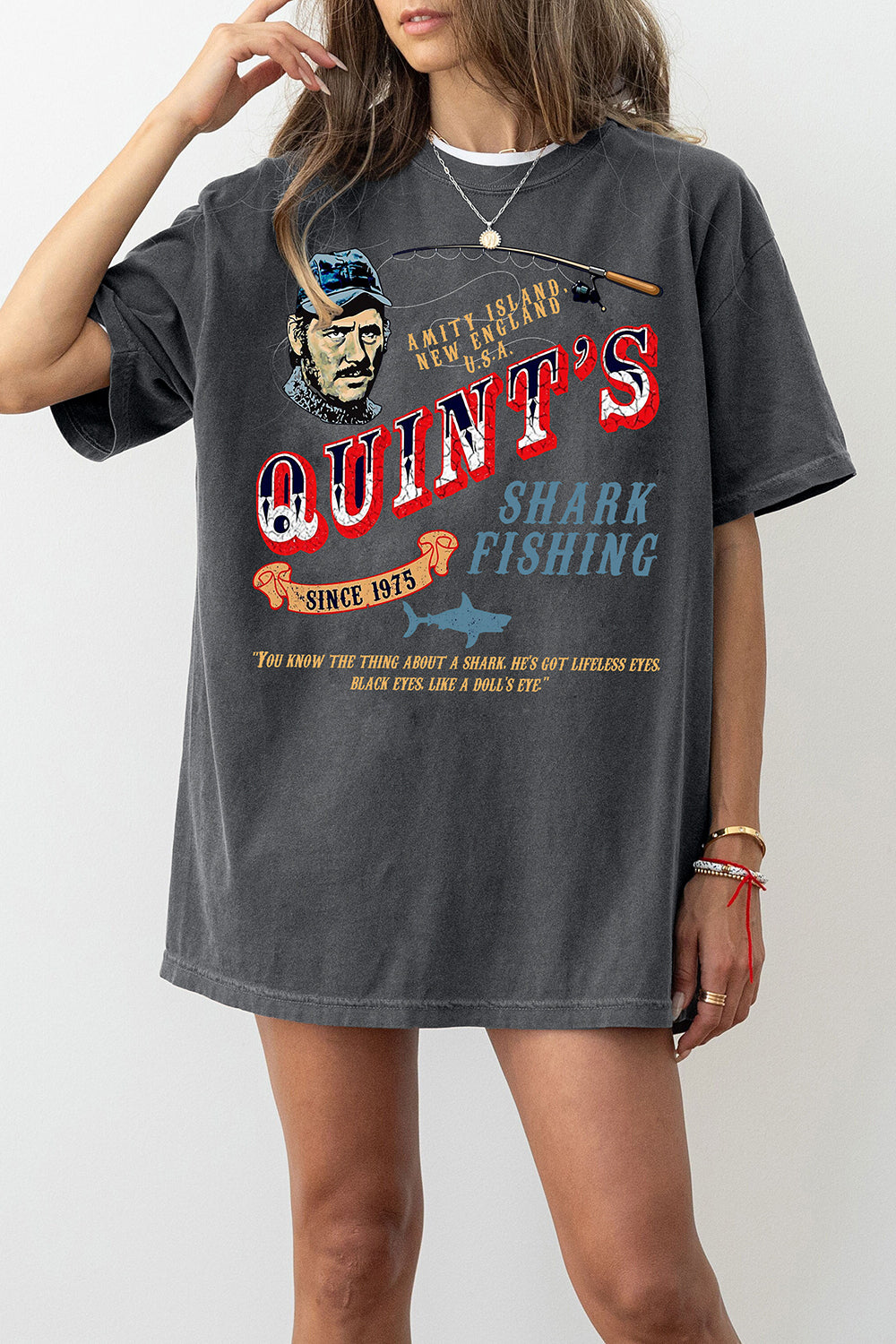 Qunit's Shark Fishing Wood Graphic Tee For Women
