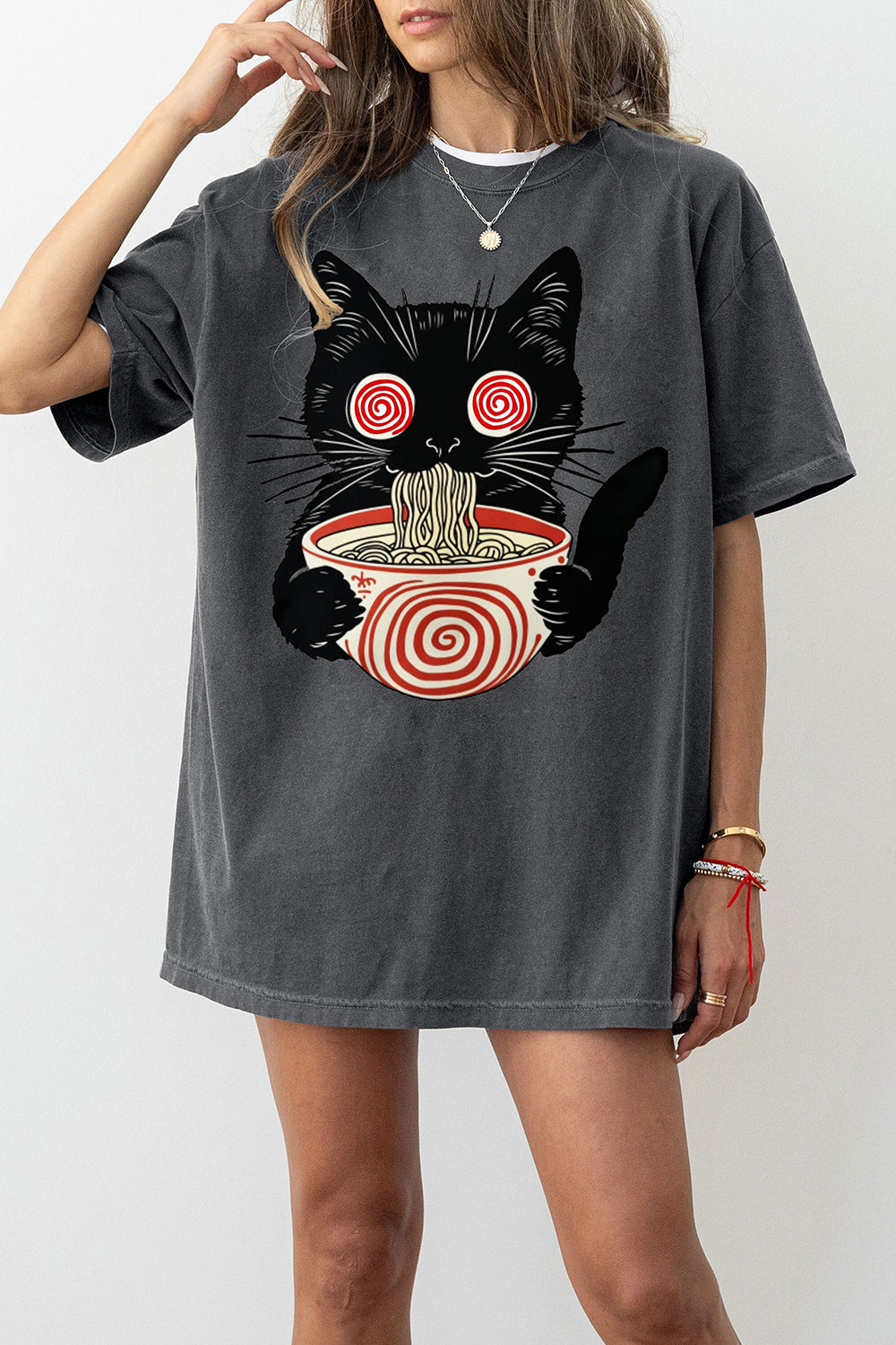 Psychedelic Ramen Cat Trippy Tee For Women
