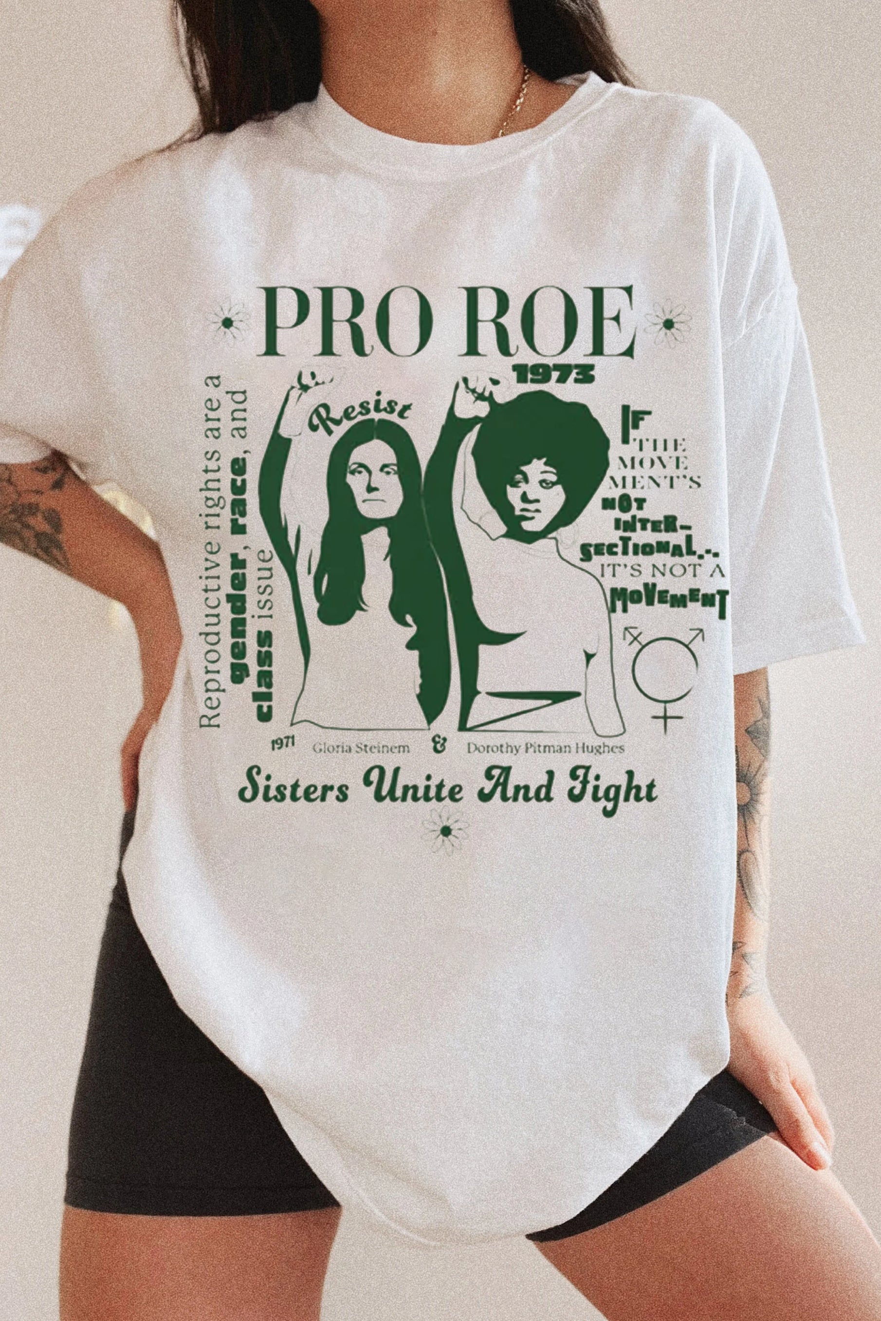 New PRO ROE Unisex Ringer Gloria Steinem & Dorothy Pitman Hughes Tee For Women