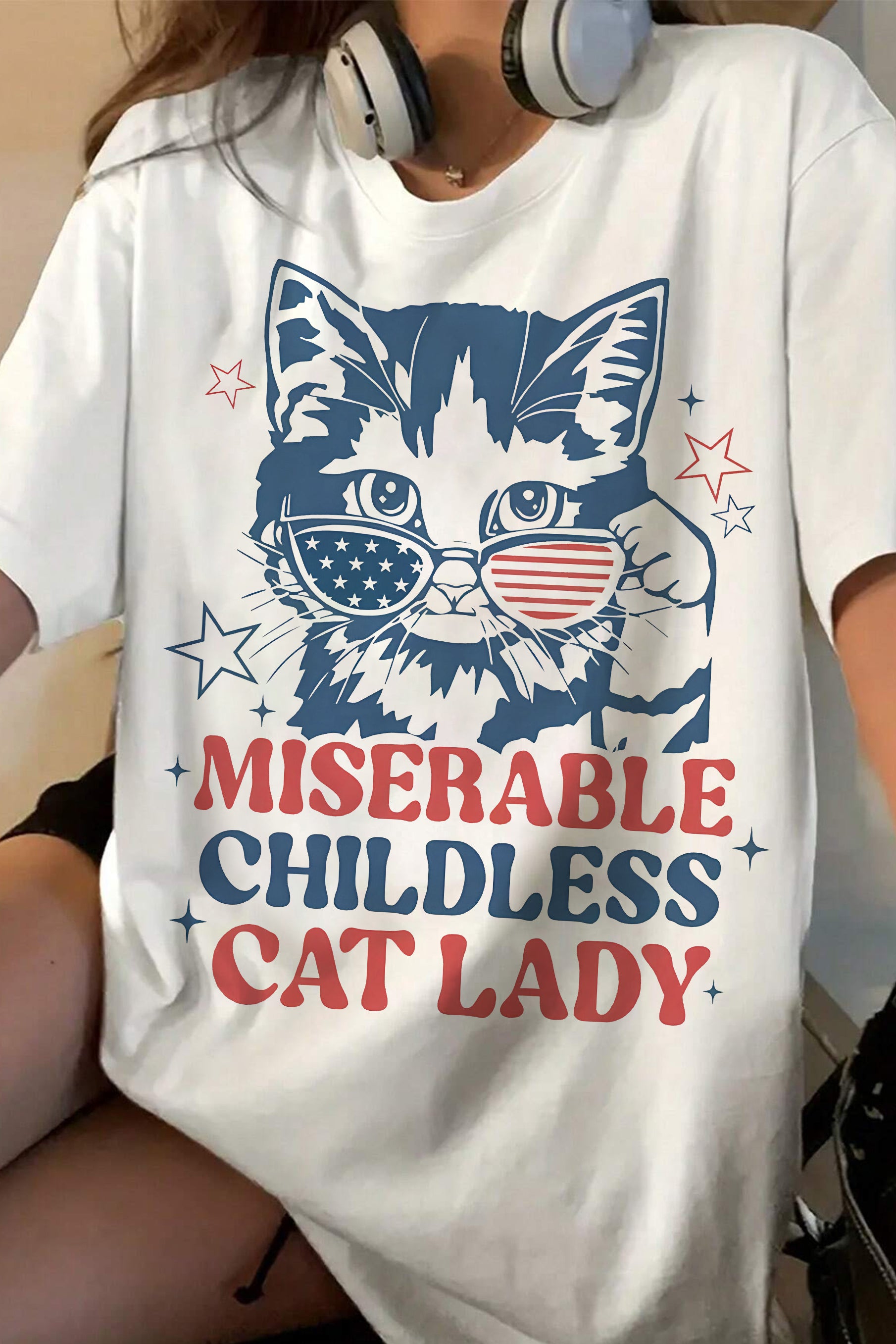 New Miserable Childless Cat Lady Tee For Women