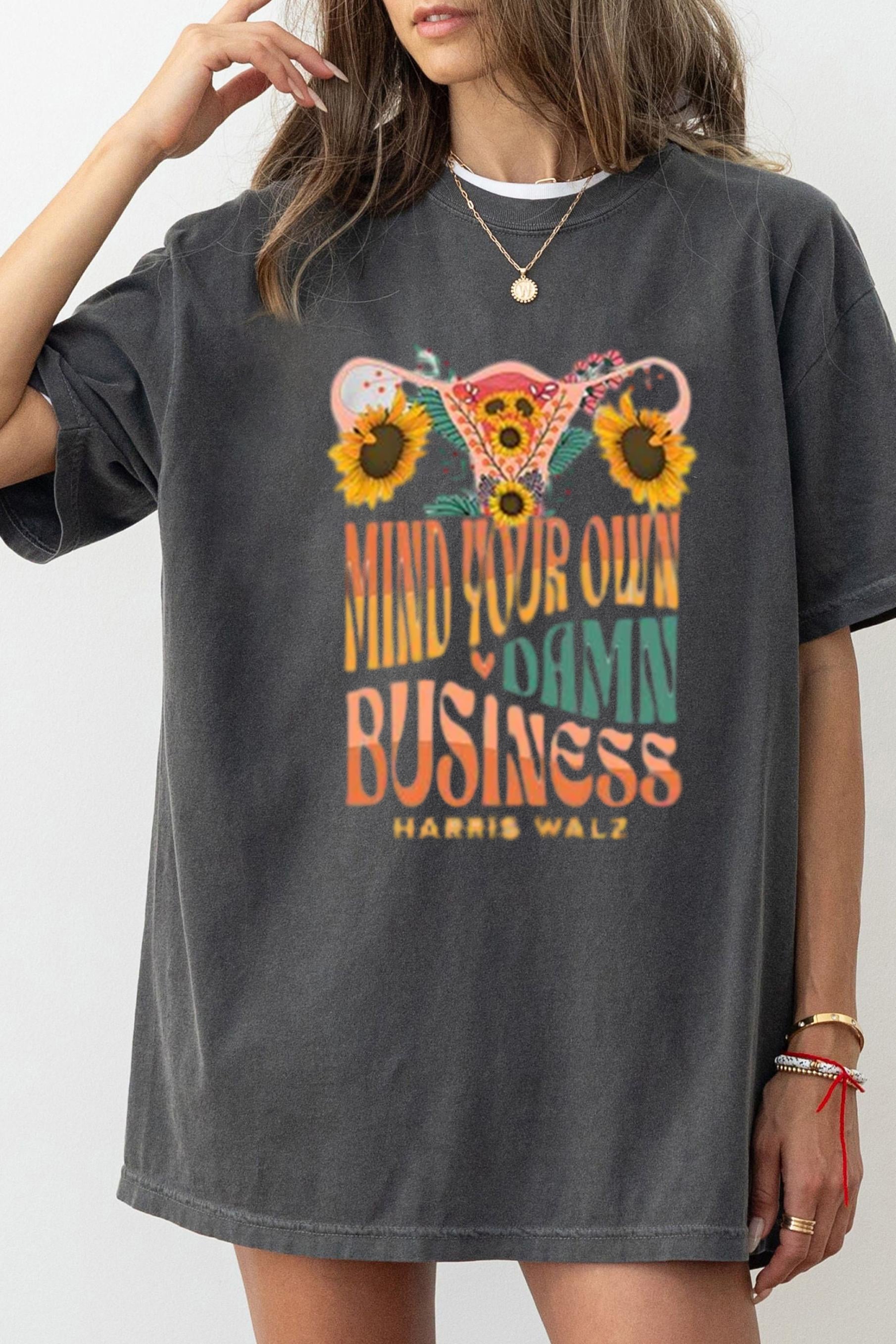 New Mind Your Own Business Retro Floral 2024 Tee For Women