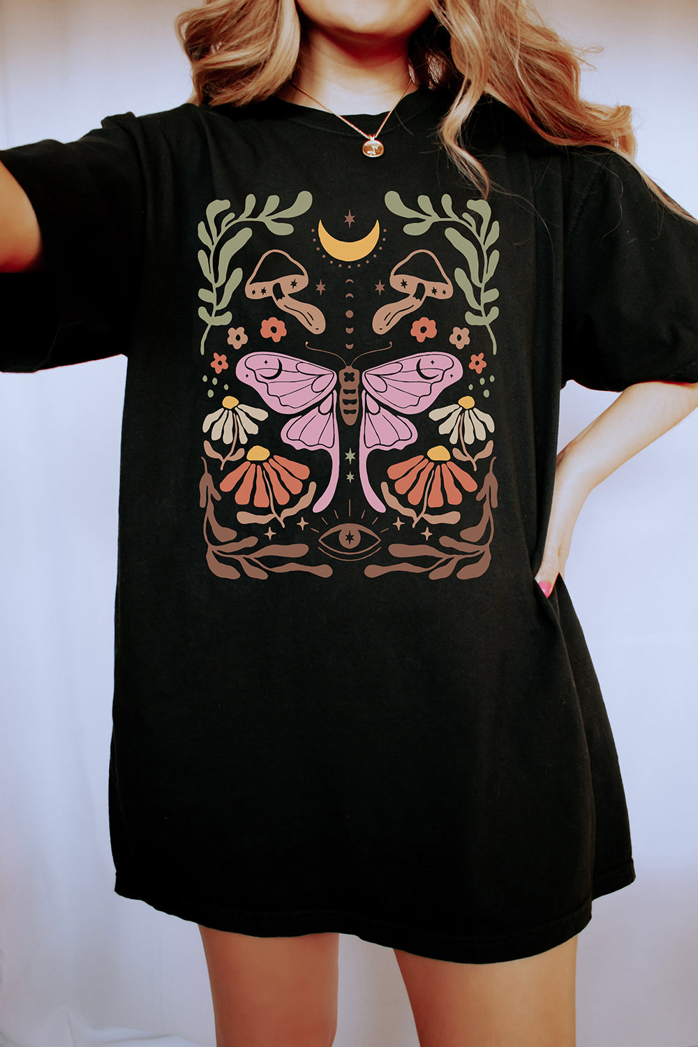 New Luna Moth Mystical Moon Green Witch Boho Tee For Women