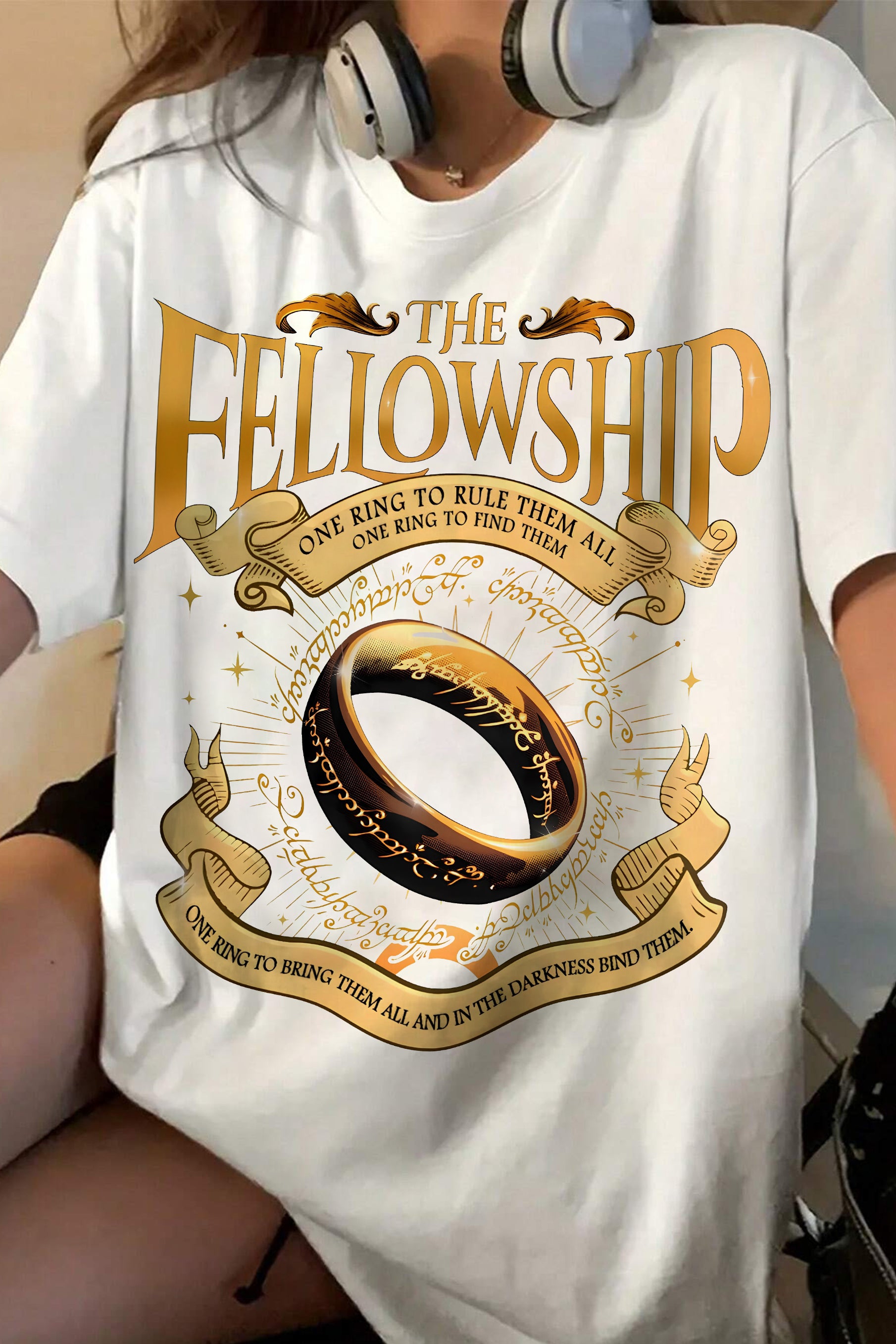 LOTR Middle Earth Gold Ring Tee For Women