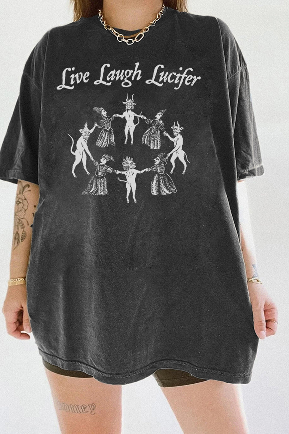 Live Laugh Lucifer Funny Witchcraft Dancing with the Devil Tee For Women