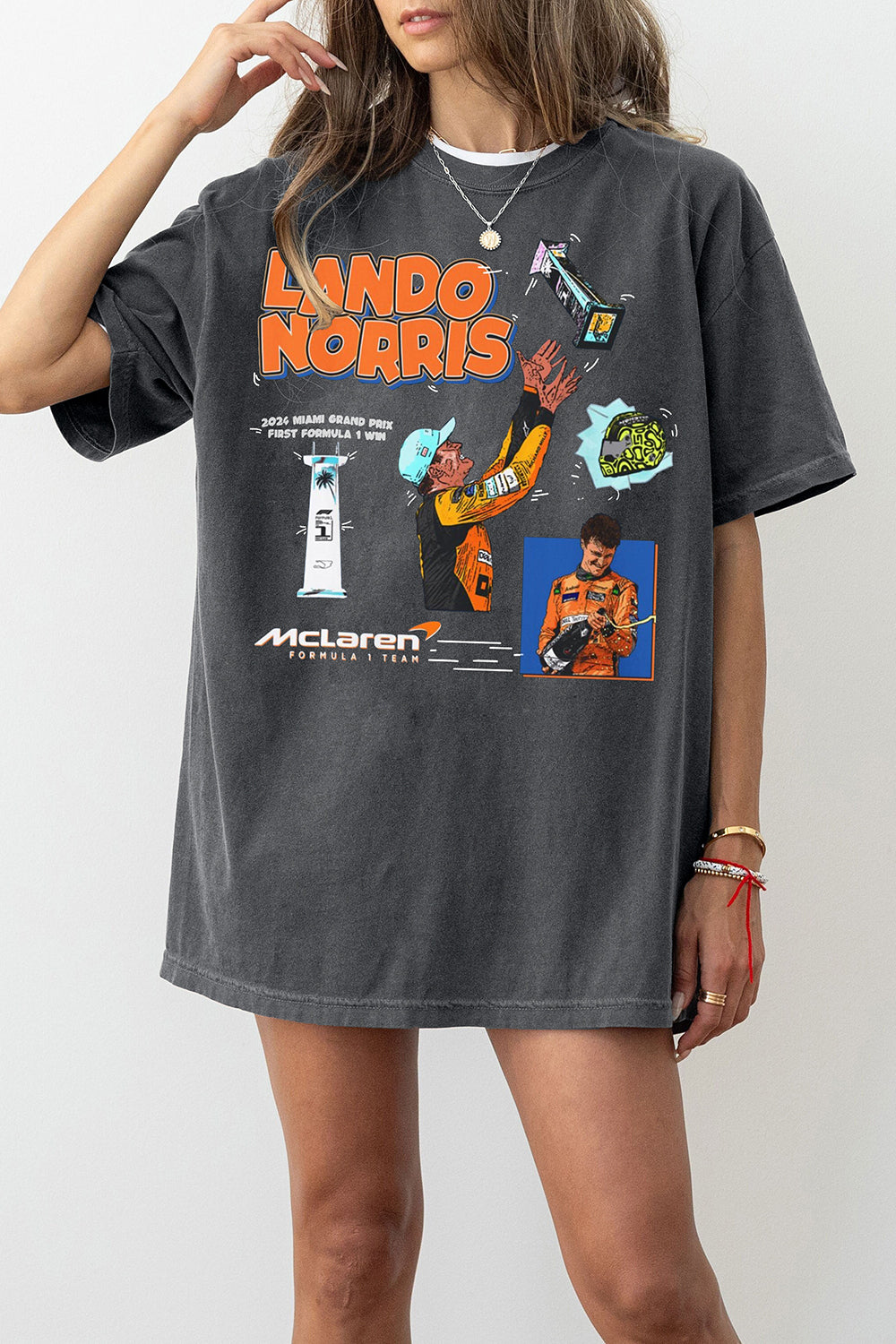 New Lando Norris Miami Grand Prix Win Cartoon Graphic Tee For Women