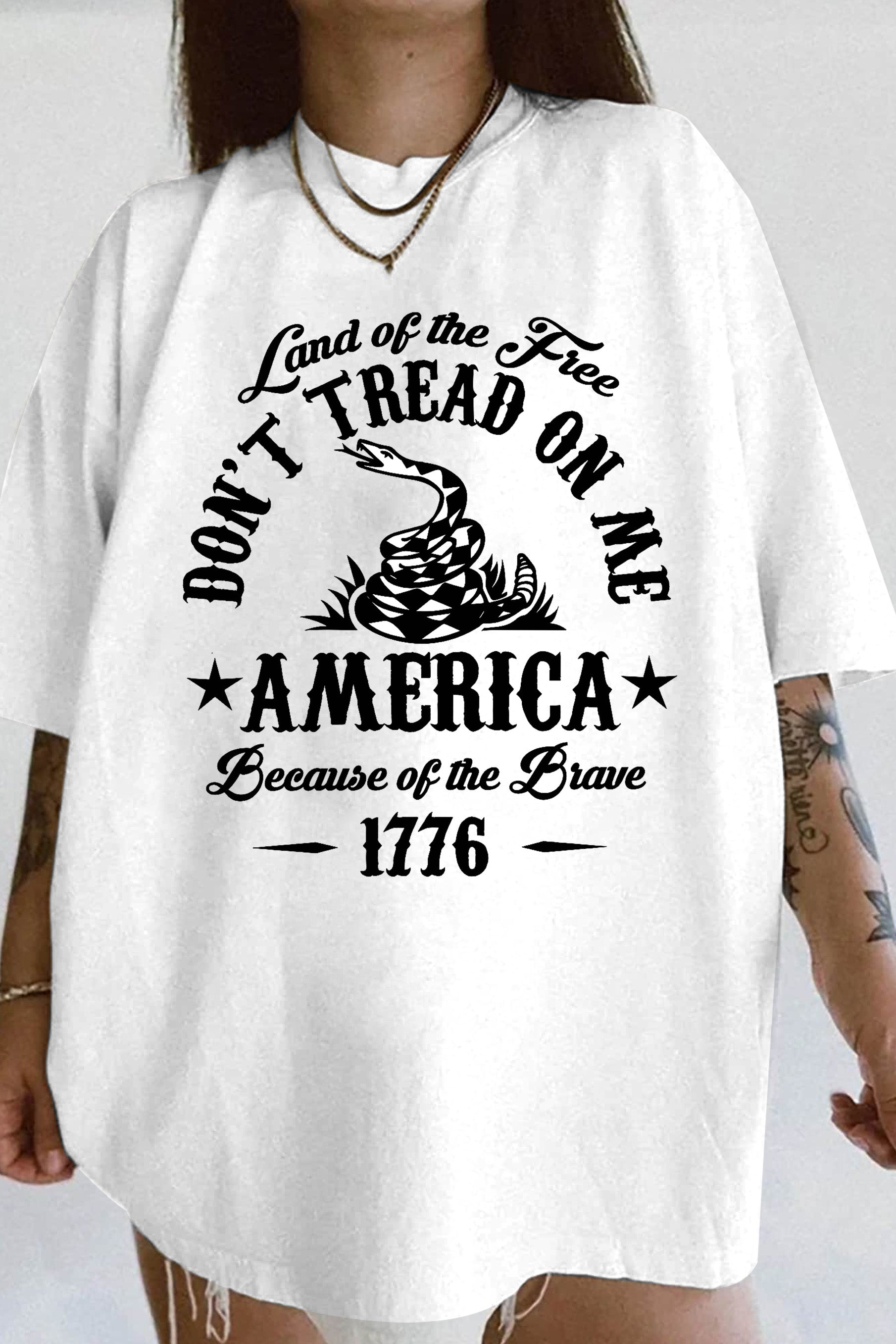New Land Of The Free Don’t Tread On Me America Because Of the Brave 1776, 4th of July Family Matching Tee For Women