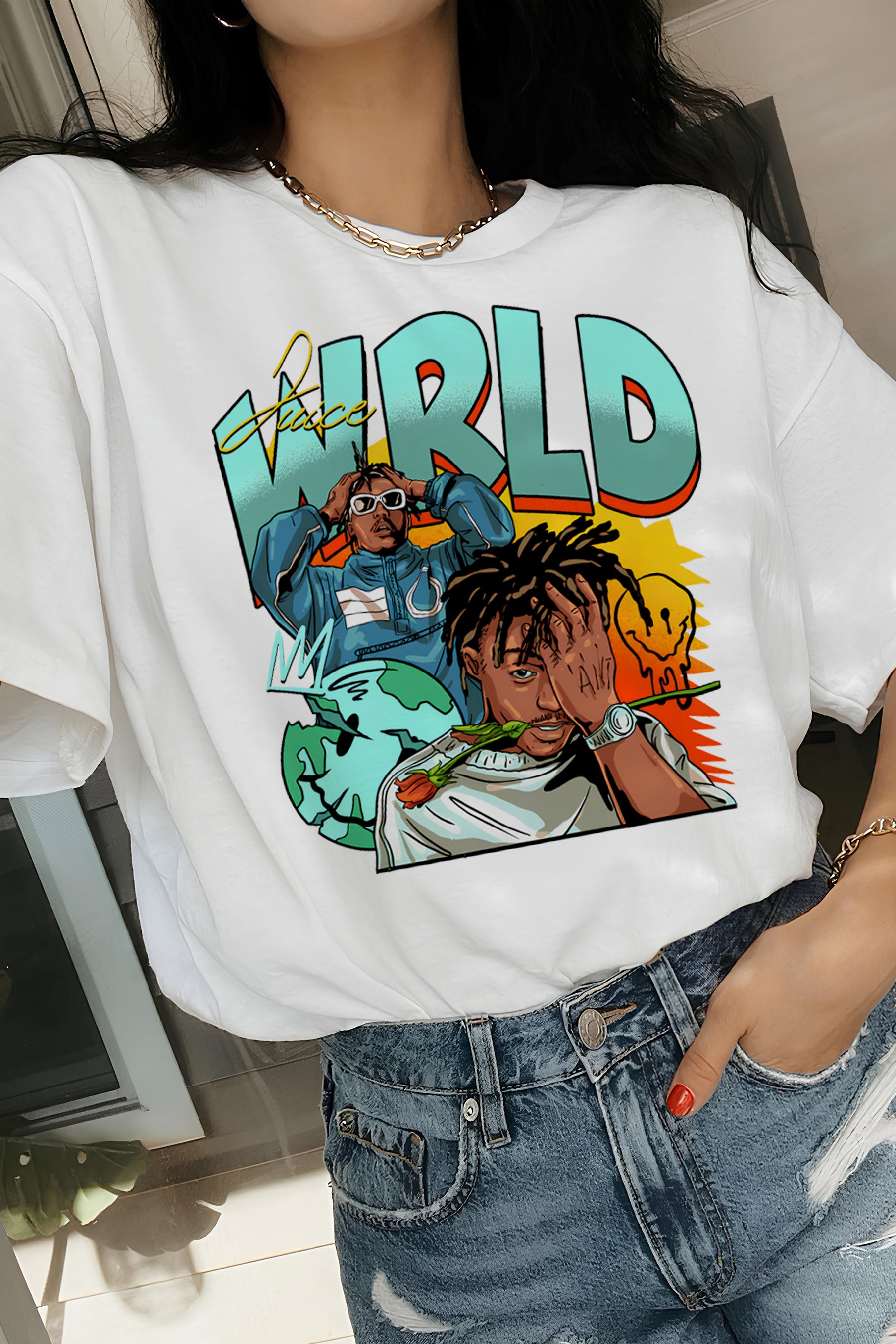 New Juice Wrld Smiley Graphic Tee For Women