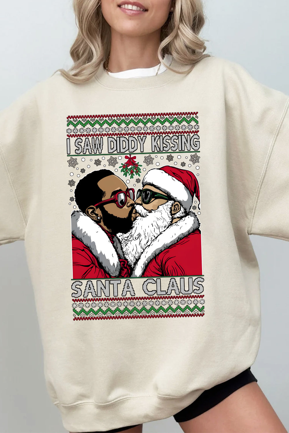 New I Saw Diddy Kissing Santa Claus Fleece Sweatshirt For Women