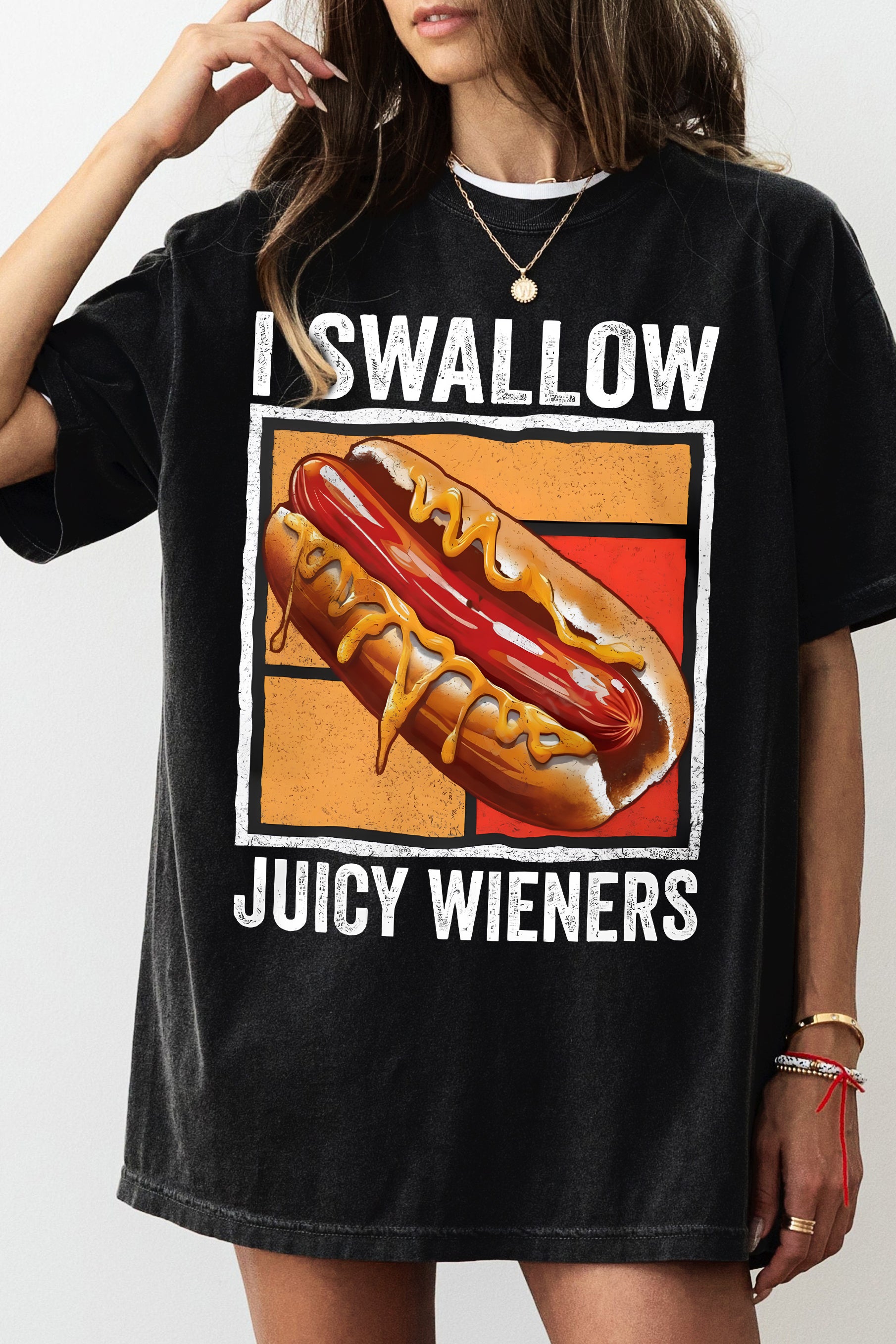New I Swallow Juicy Wieners Funny Sausage Tee For Women