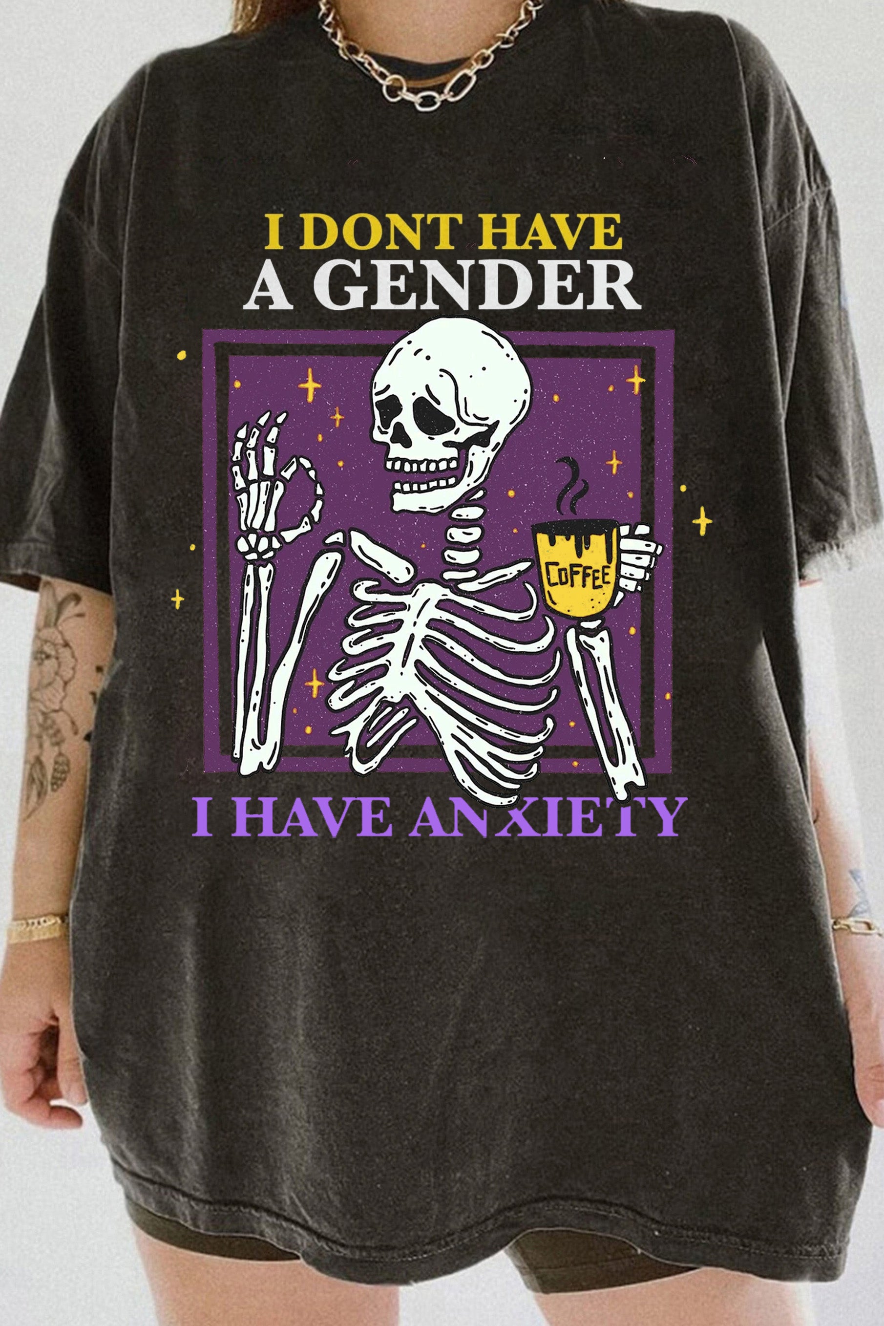 New I don’t have a gender I have anxiety lgbt skeleton aesthetic Tee For Women