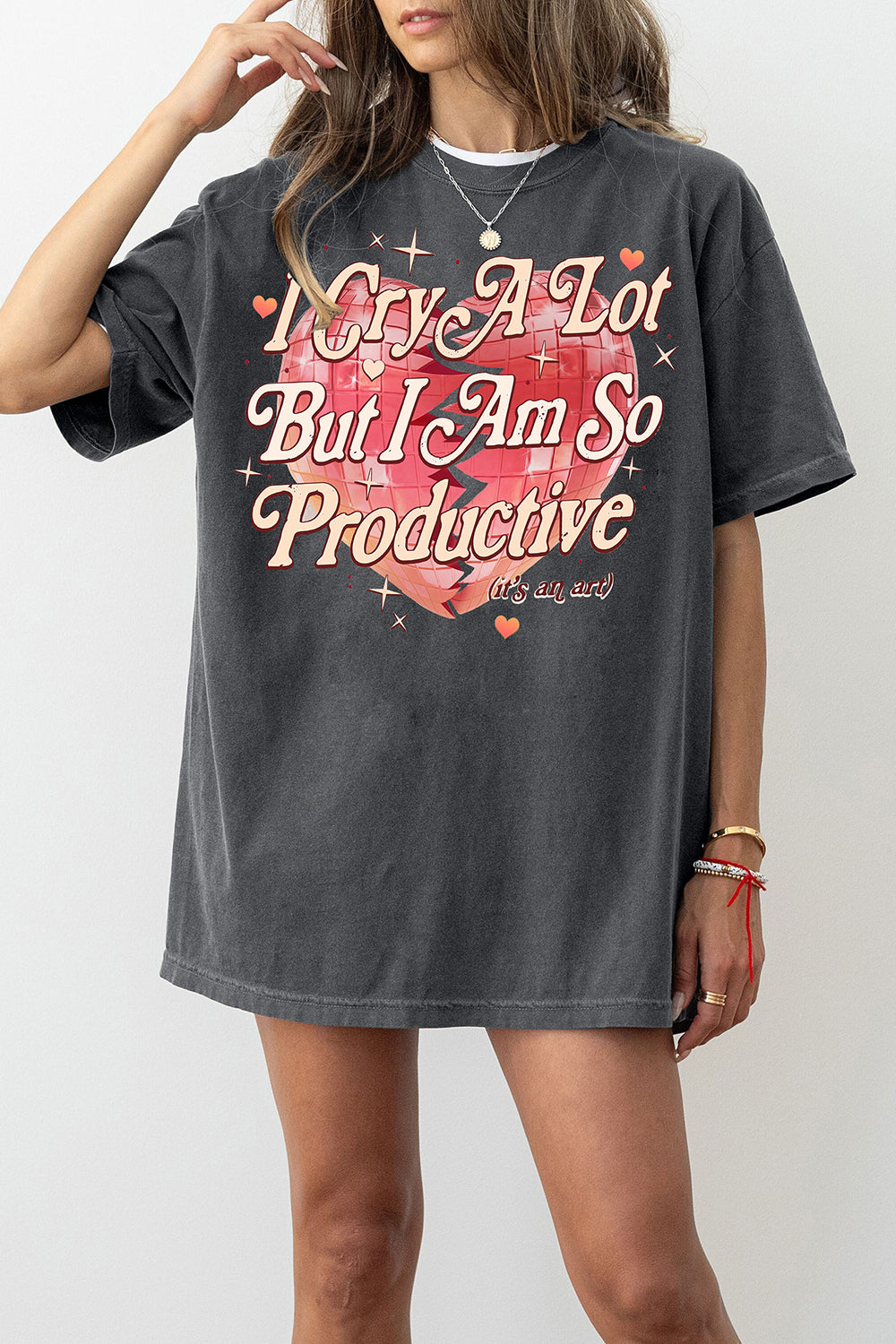 New I Cry A Lot But I Am So Productive Vintage Heart Tee For Women