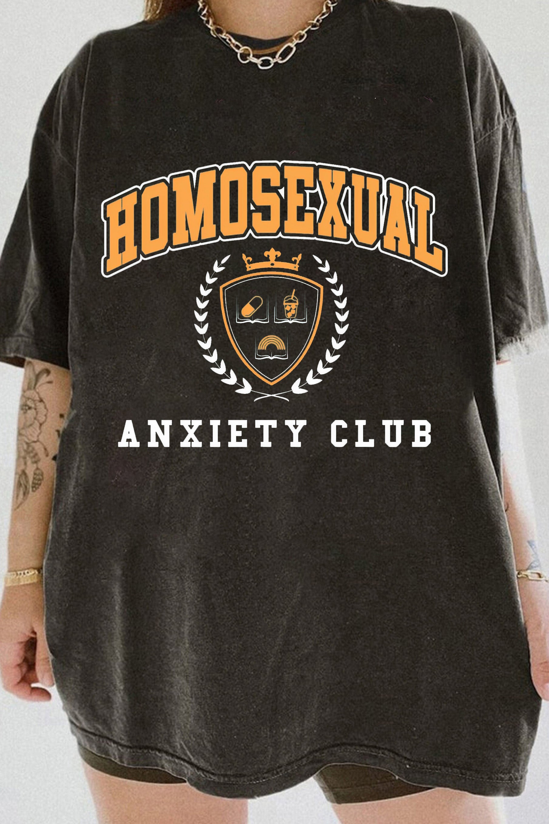 New HOMOSEXUAL ANXIETY CLUB LGBTQ+ Tee For Women