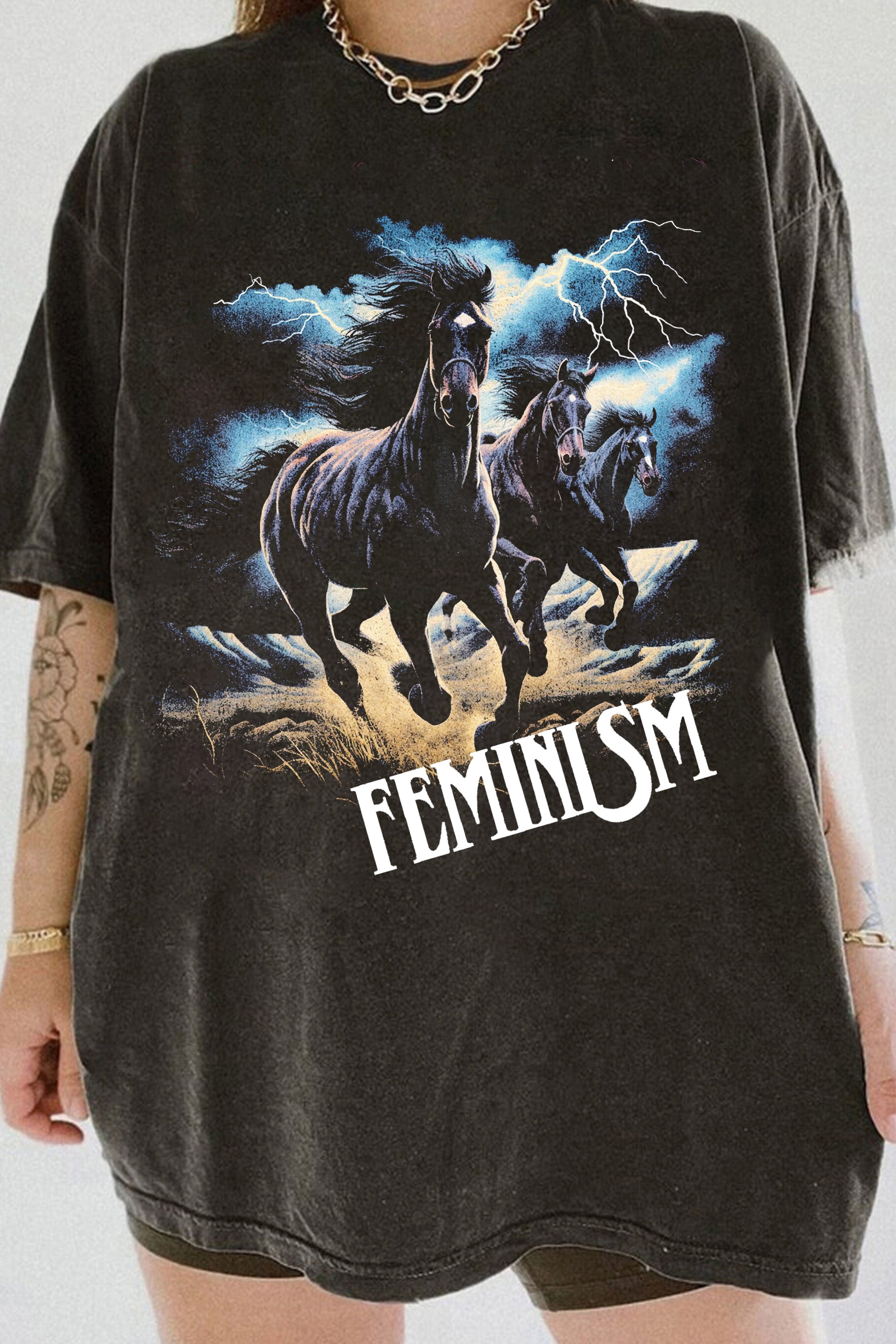 New Horses Running In Thunderstorm FEMINIST Tee For Women