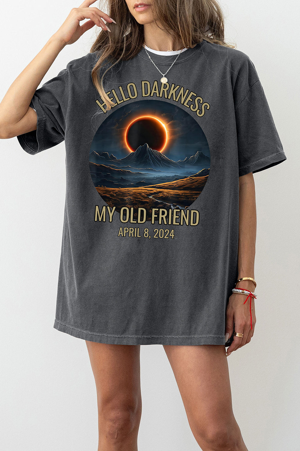 New Hello Darkness My Old Friend Solar Eclipse April 08 Tee For Women