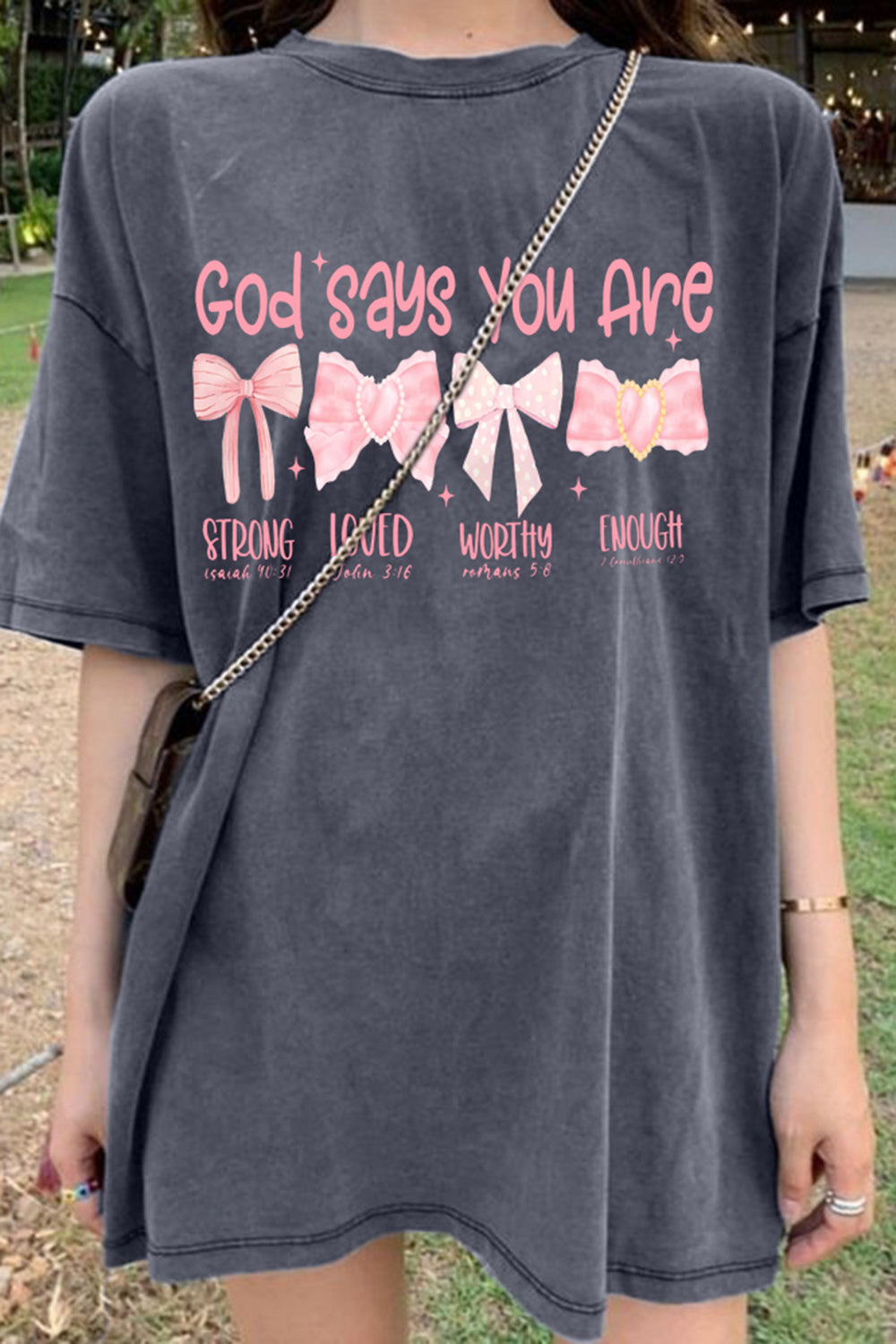 New God Says I Am Coquette Pink Bow Tee For Women
