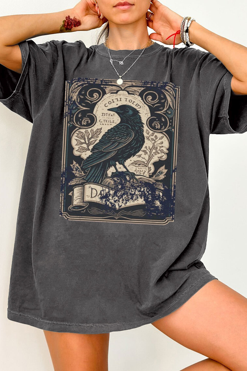 New Gothic Raven Extra Light Witchy Graphic Tee For Women