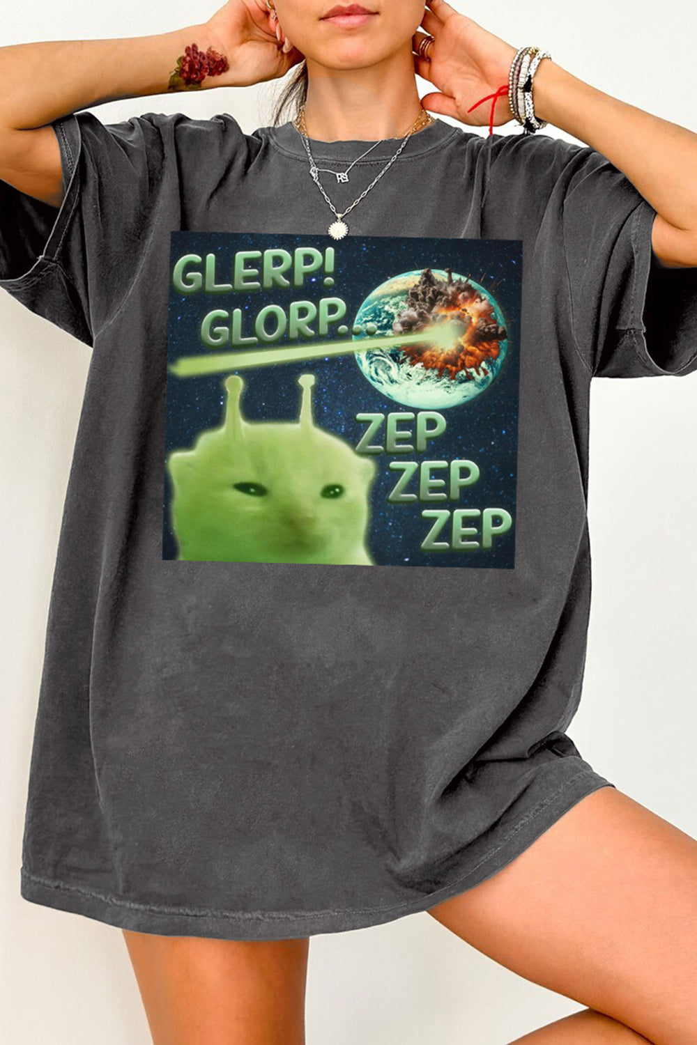 Glerp Glorp Funny Alien Cat Cat Meme Tee For Women