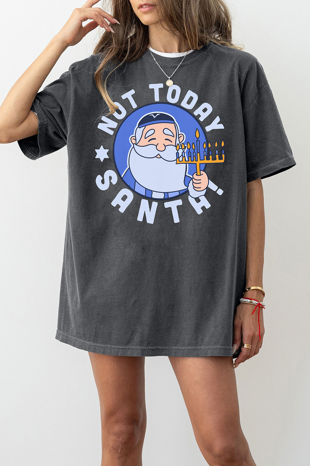 New Funny Santa Christmukkah Hanukkah Tee For Women