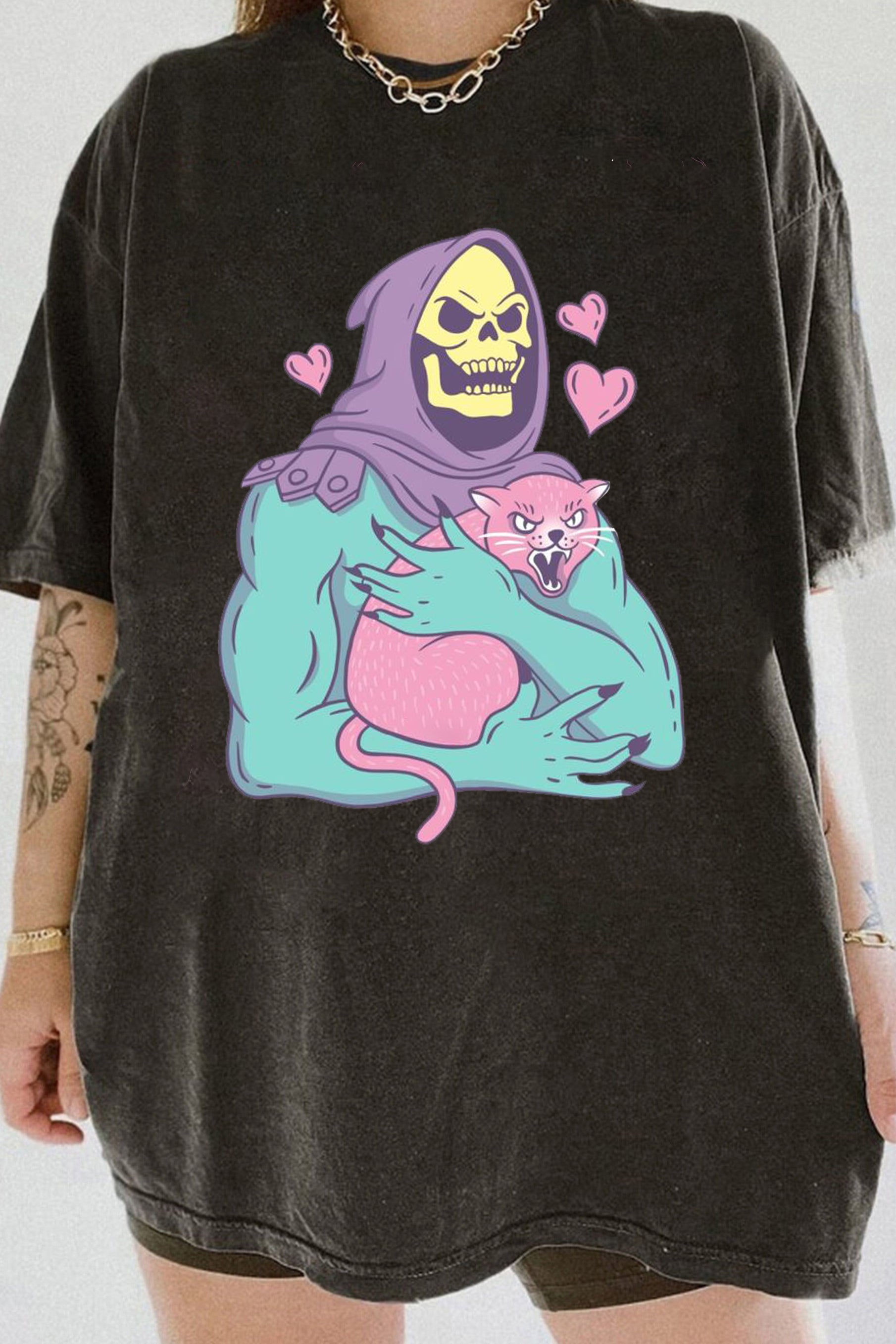New Funny Skull Cat Tee For Women