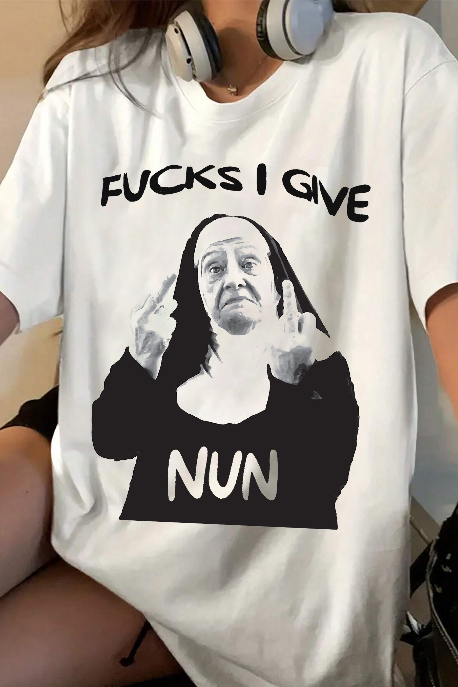 Fucks I give Nun None middle finger Funny Tee For Women