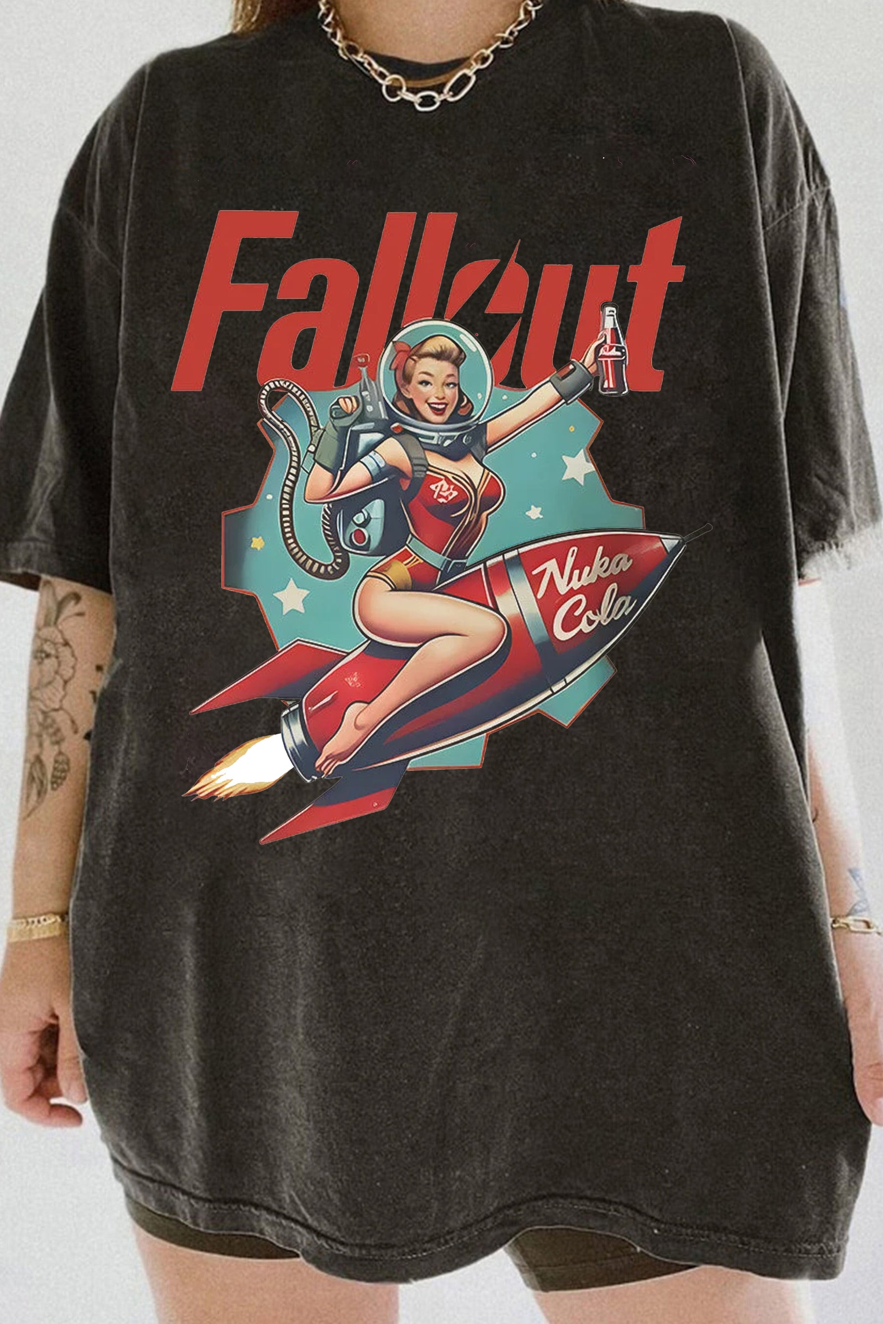 New Fallout Graphic Shirt Retro Nuka Cola Bottle Cap Tee For Women