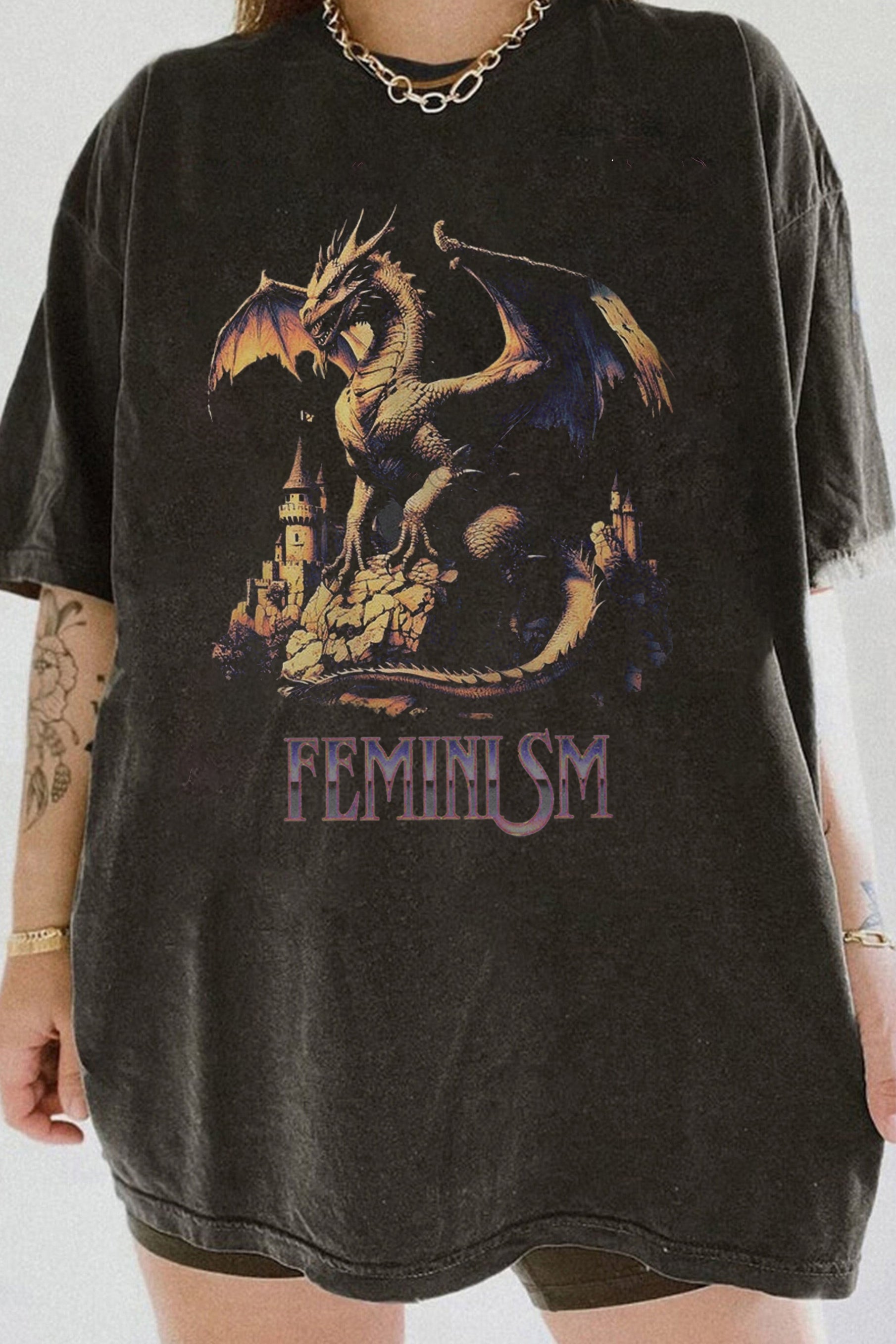 New Feminism Dragon Fantasy Tee For Women