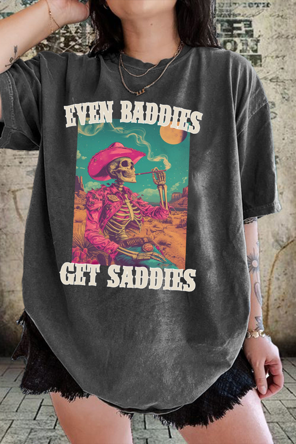New Even Baddies Get Saddies Funny Mental Health Skeleton Tee For Women