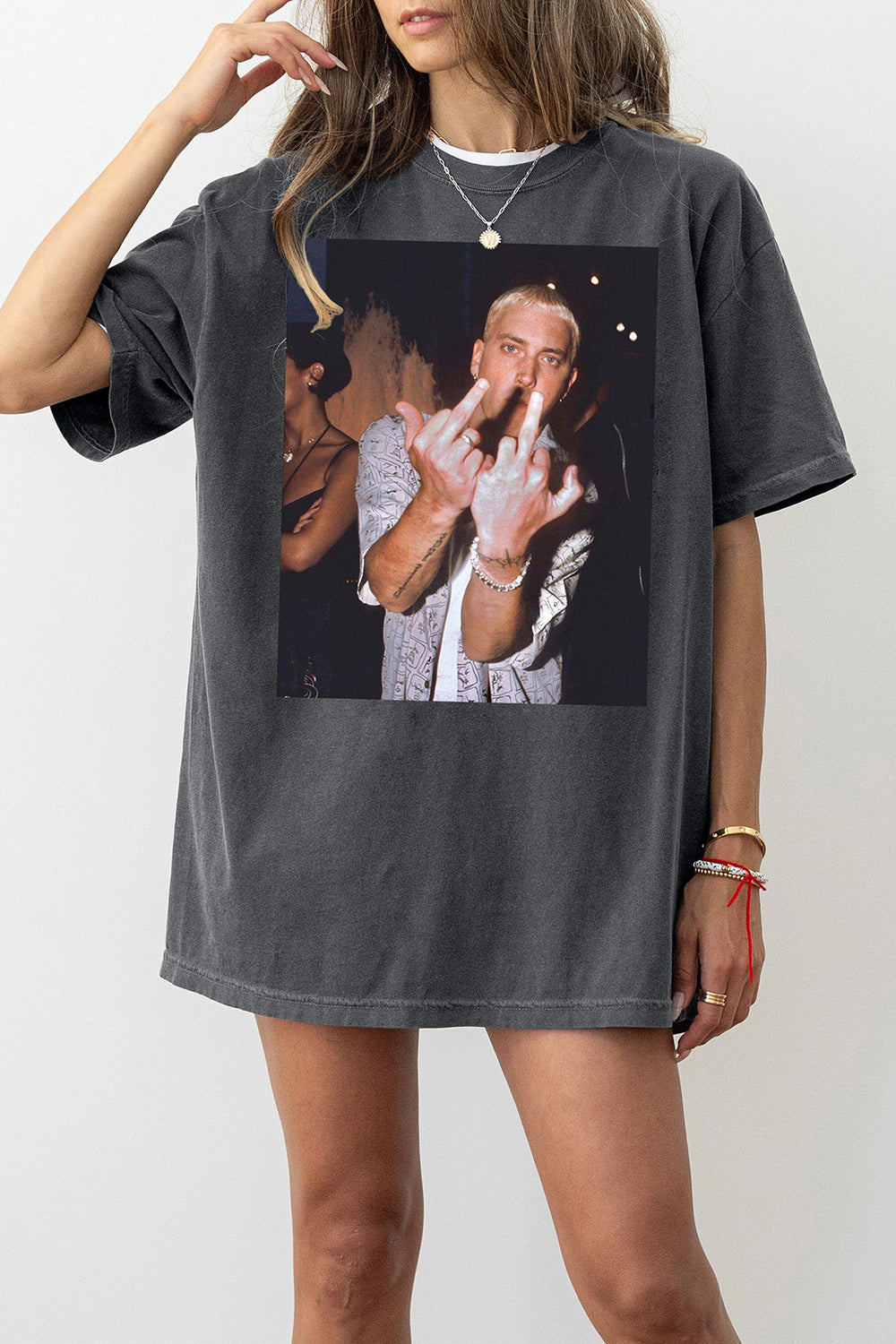 New Eminem Middle Finger Graphic Tee For Women