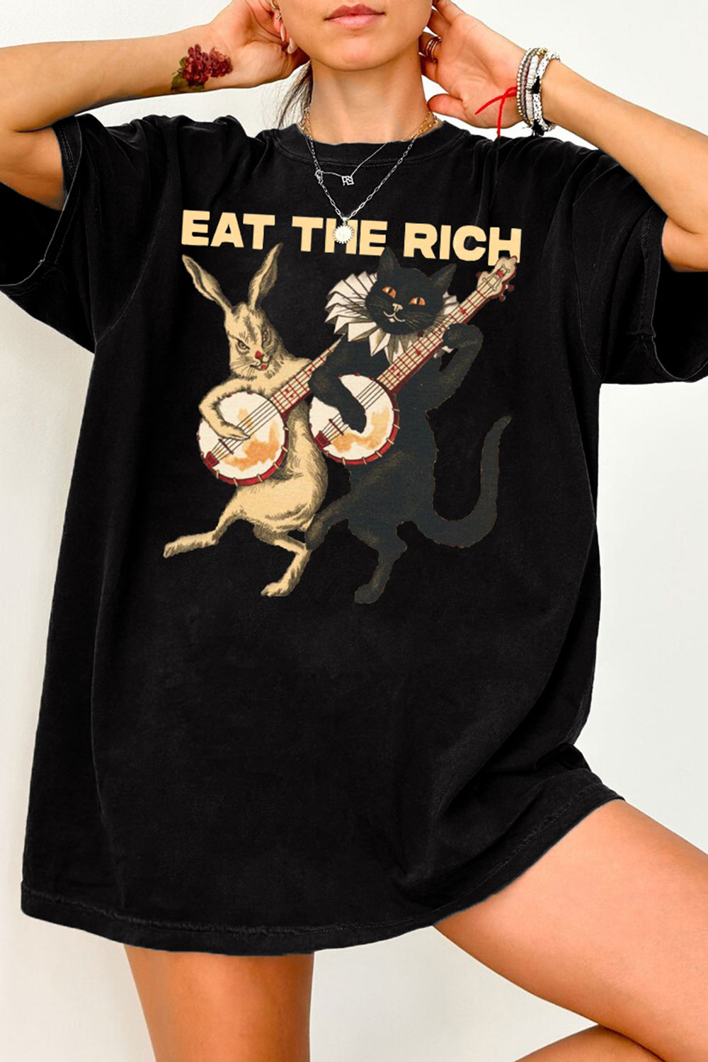 New Eat the Rich Banjo Cat Tee For Women