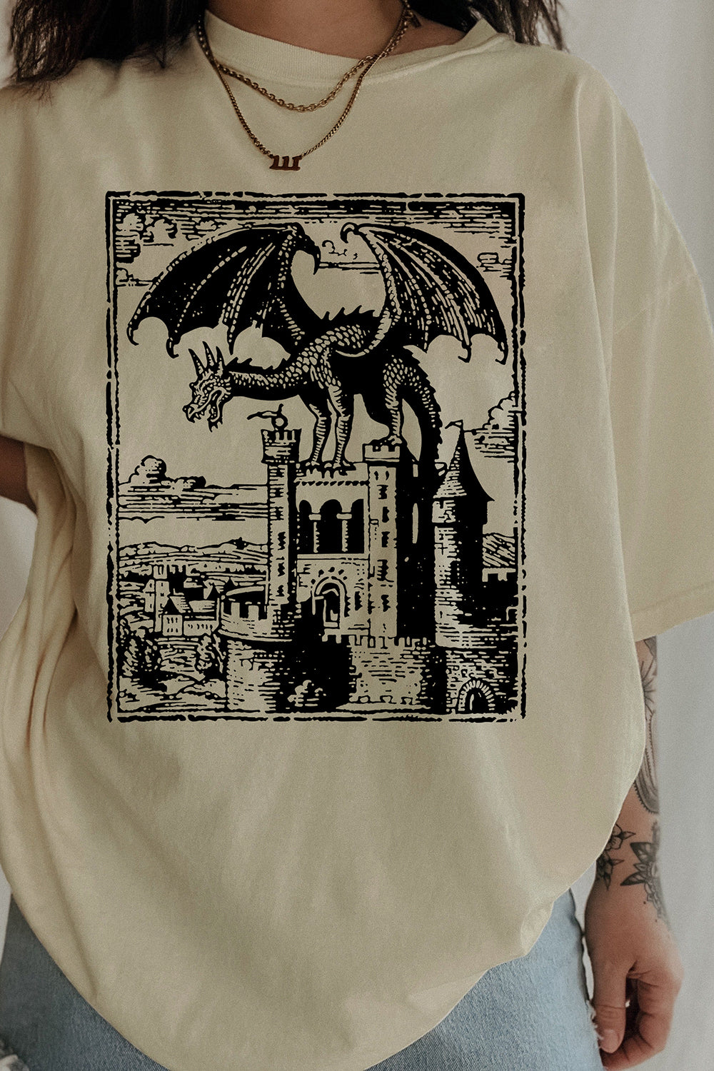 New Dragon Vintage Dark Art Graphic Tee For Women