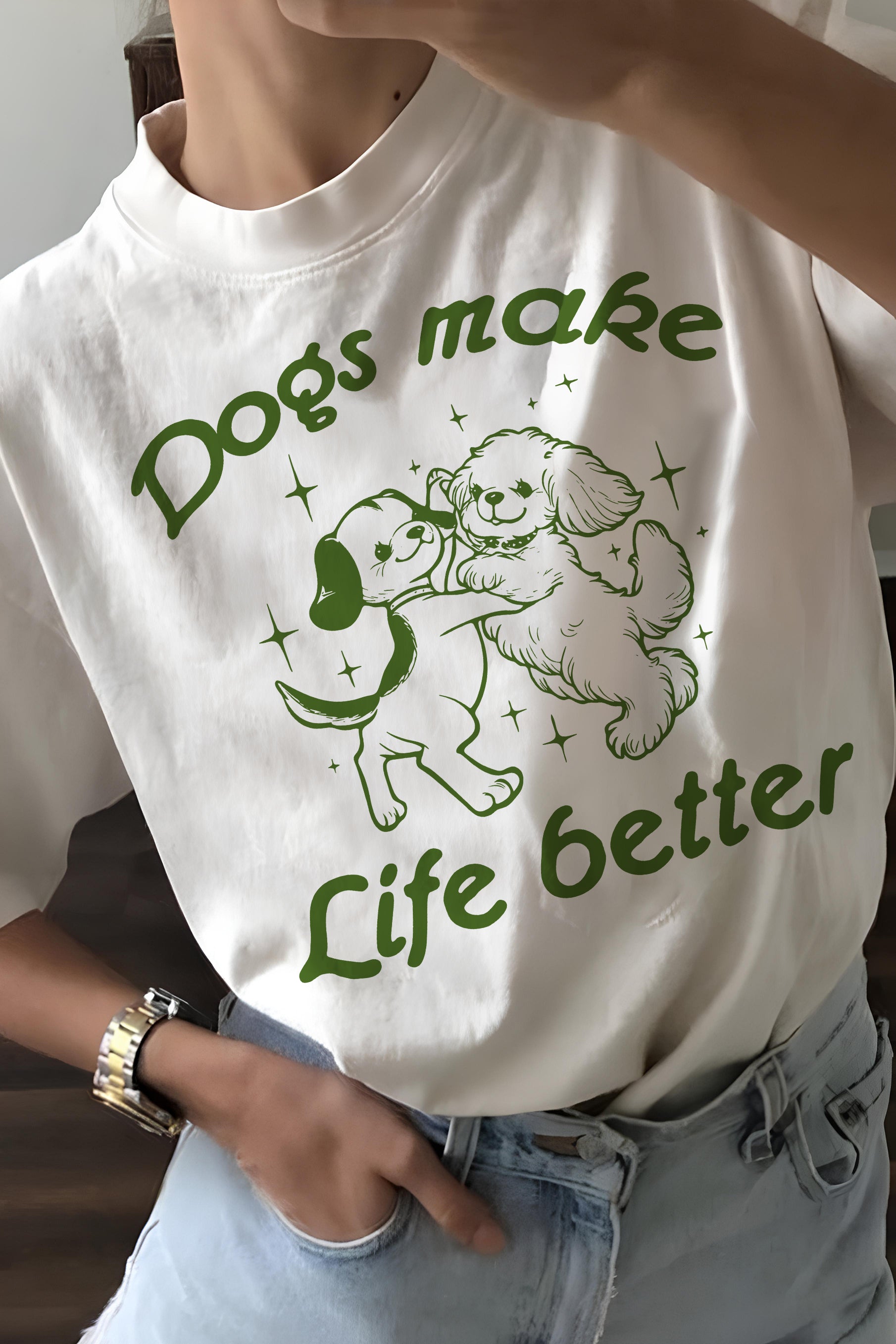 New Dogs Make My Life Better Cute Dancing Dogs Vintage Tee For Women