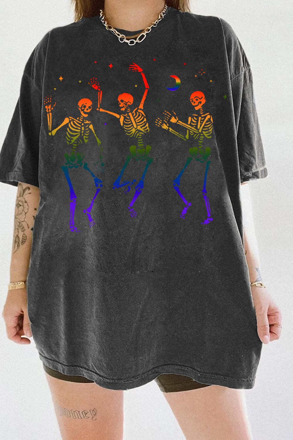 New Dancing Skeleton Rainbow LGBT Tee For Women