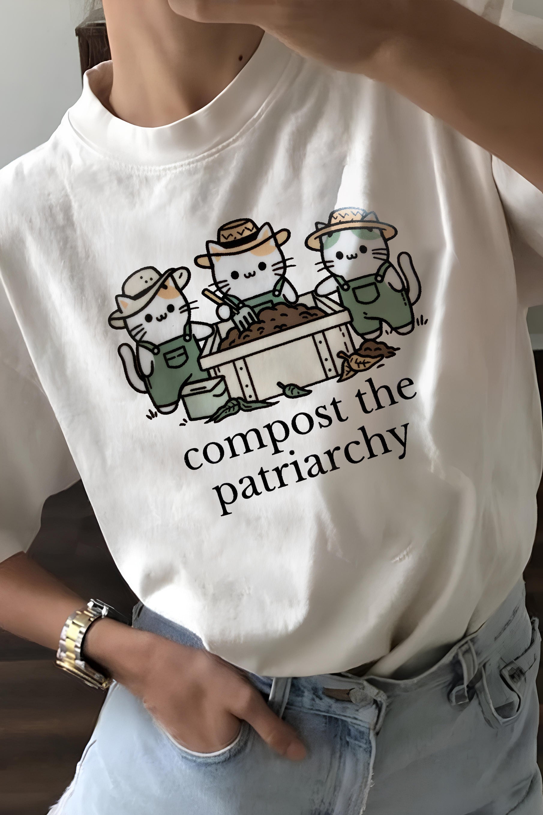 Cute Cats Compost the Patriarchy feminist Tee For Women