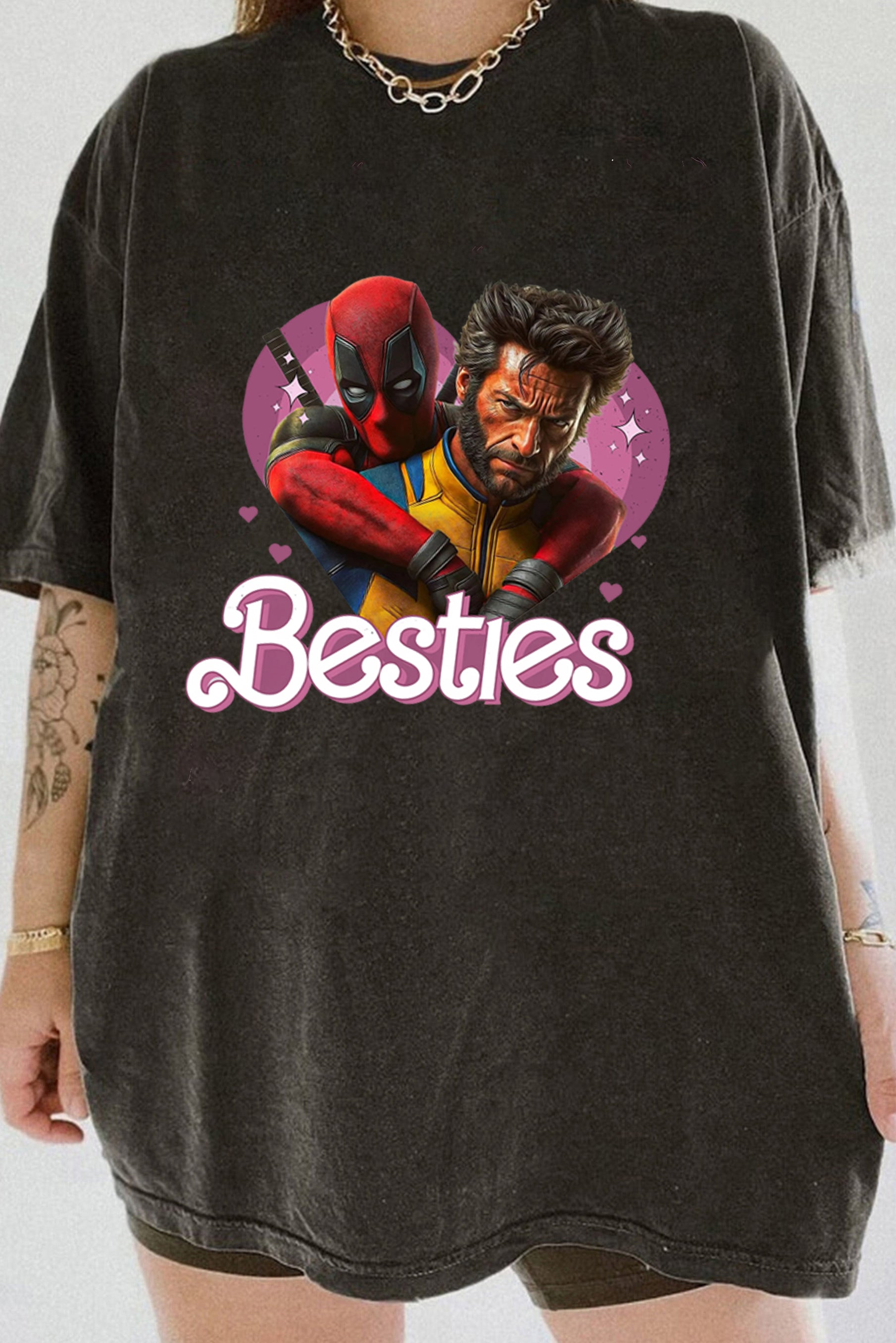 CUTE DEADPOOL AND WOLVERINE BESTIES FOREVER TEE FOR WOMEN