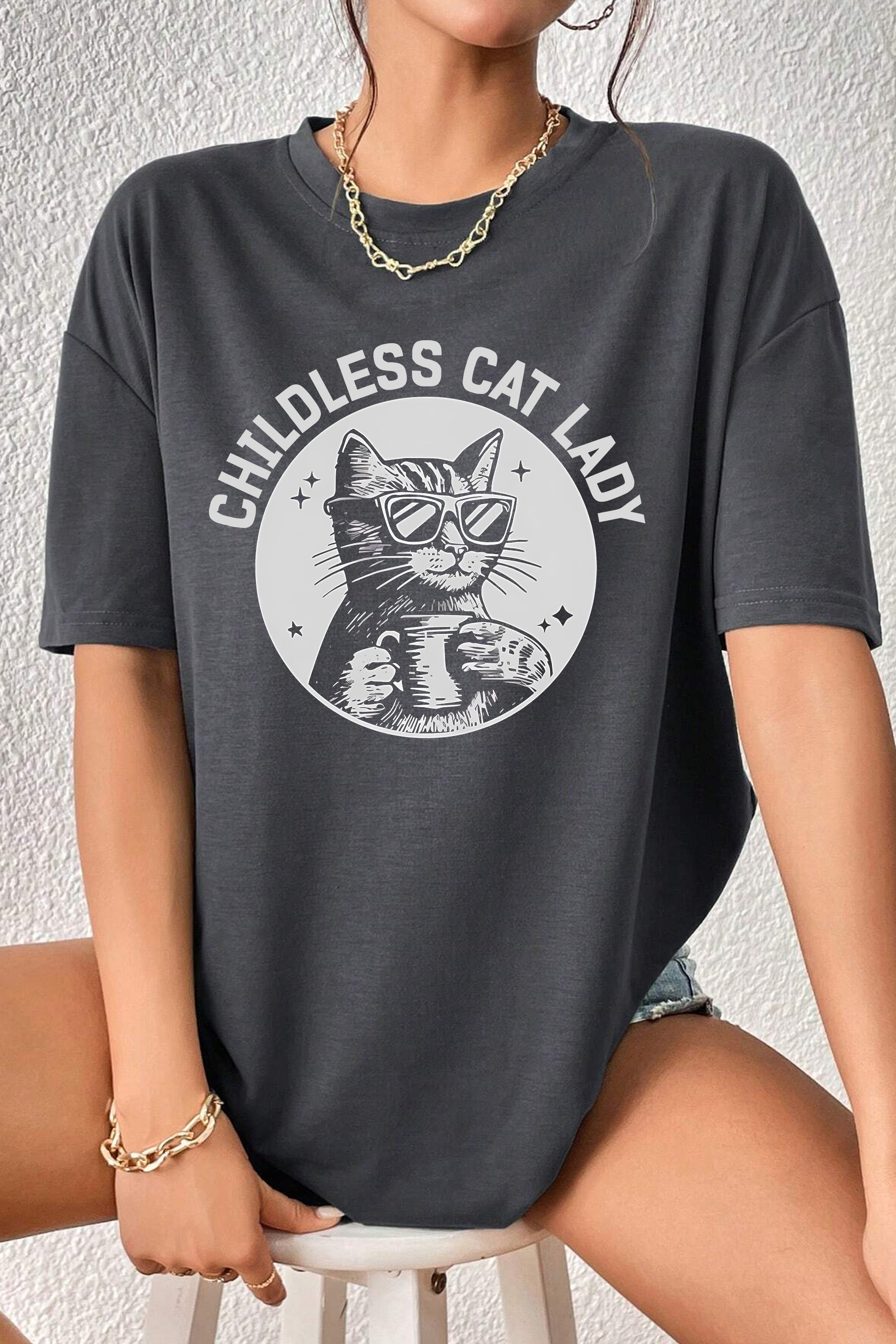 New Childless Cat Lady Funny cat Tee For Women
