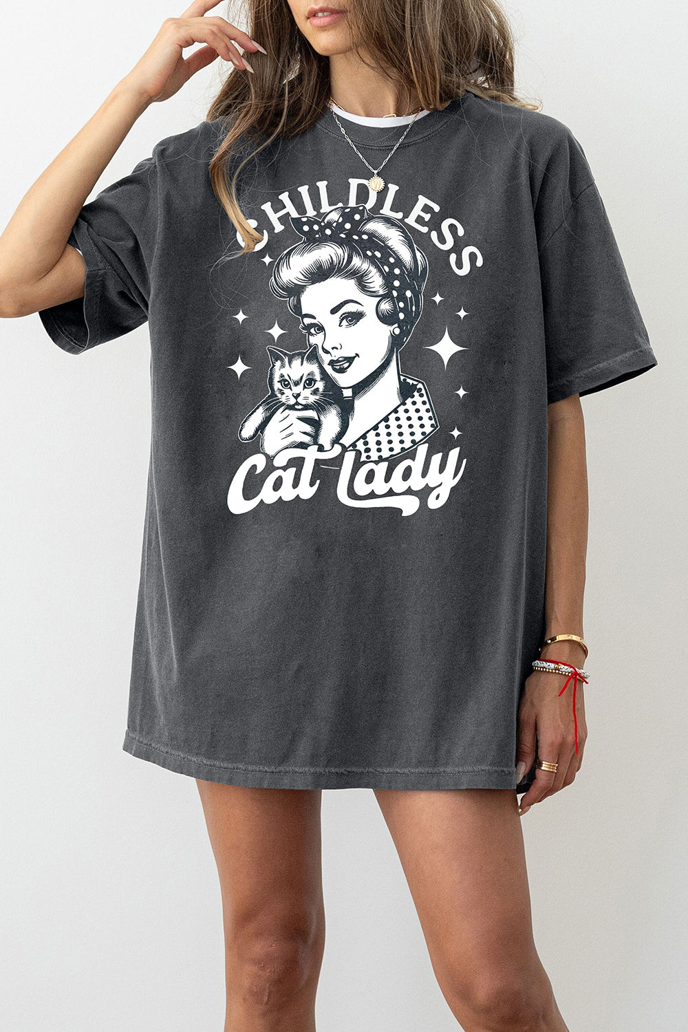 New Childless Cat Lady Vintage Against Fascism Tee For Women