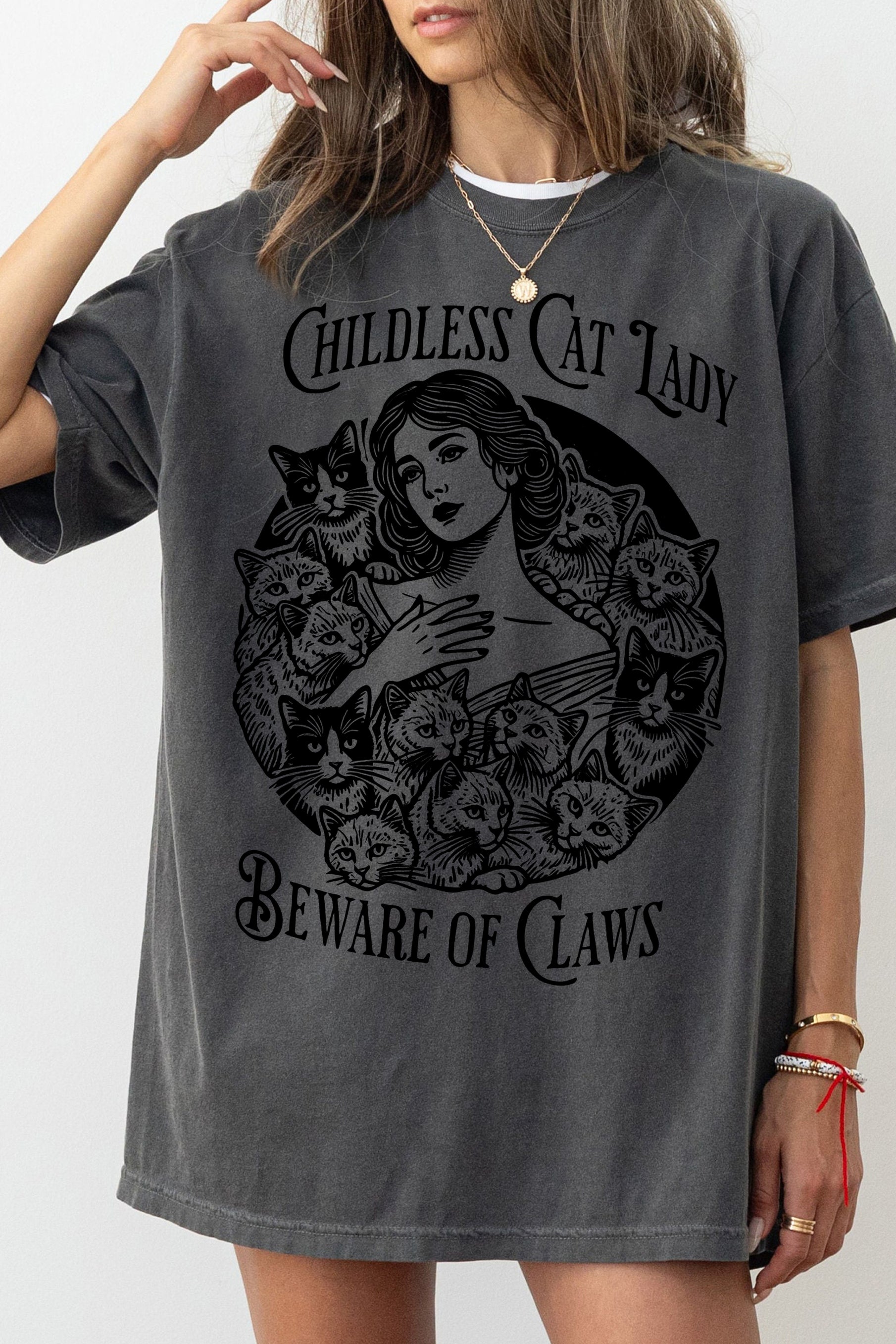 New Childless Cat Lady, Beware of Claws, Vintage Tee For Women