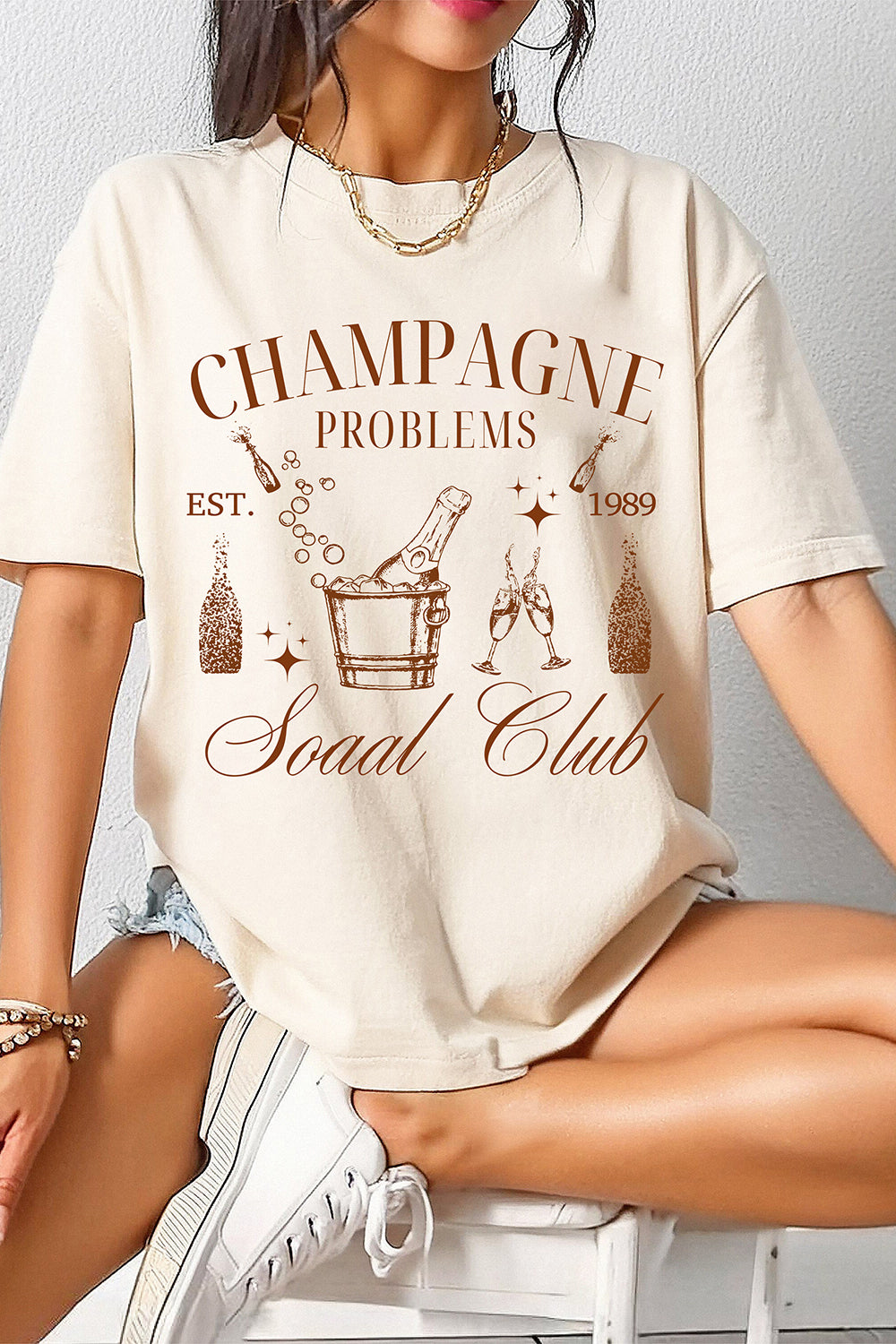 New Champagne Problems Social Club Tee For Women