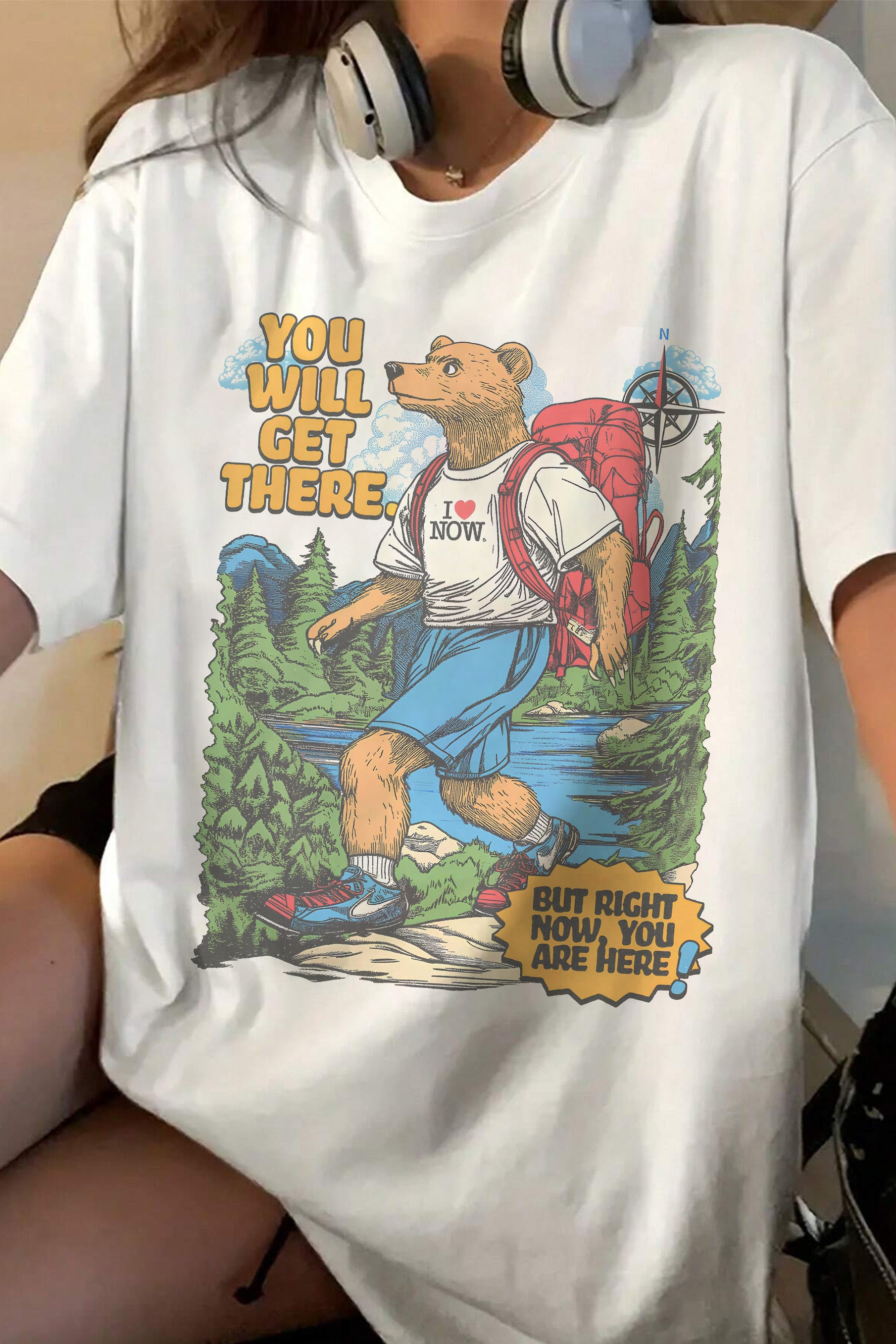 New Cartoon climbing bear Tee For Women