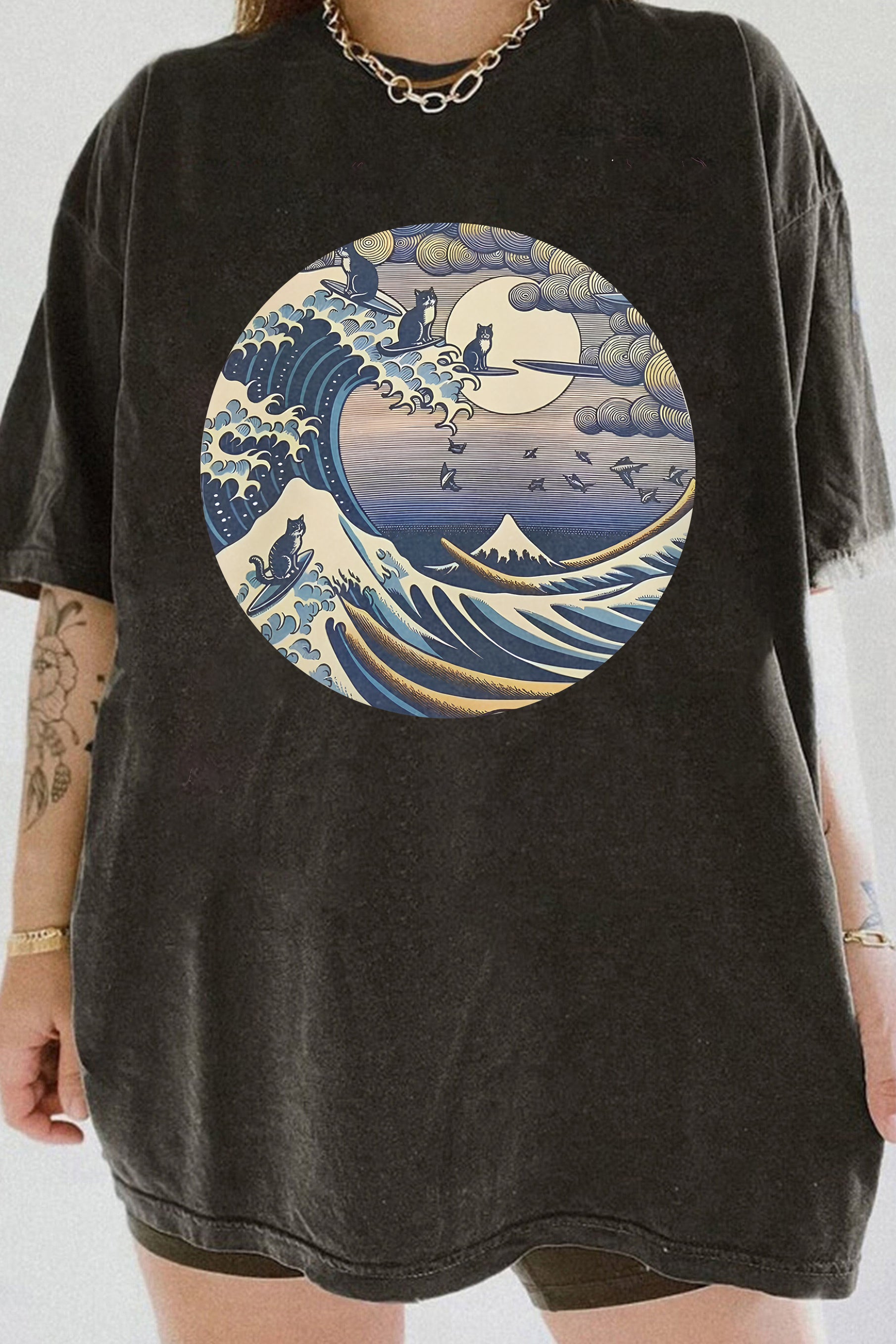 New Blue Wave Cat Tee For Women