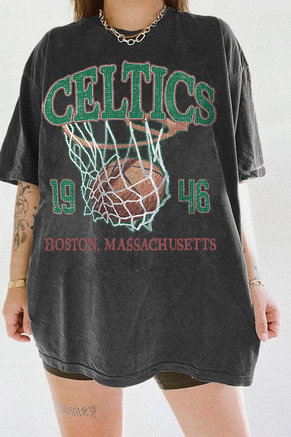 New Boston Basketball Celtics 90s Basketball Graphic Tee For Women