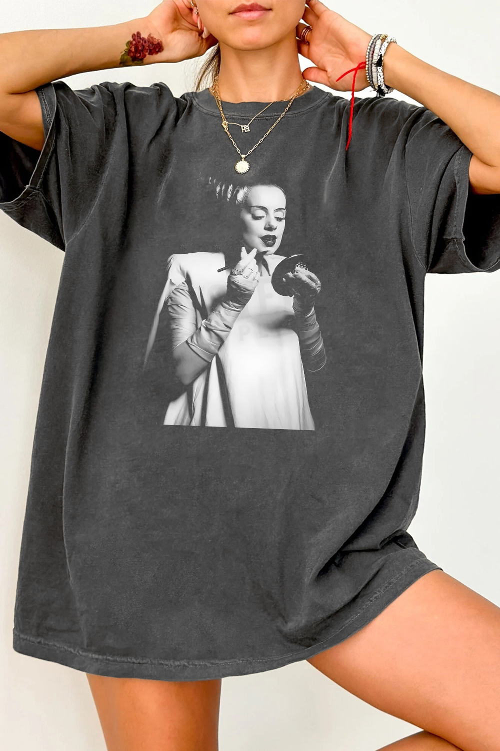 New Bride of Frankenstein 1935 Vintage Horror Movie Makeup Lipstick Photo Tee For Women