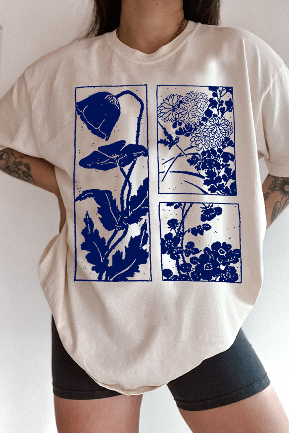 New Blue Flowers Tee For Women