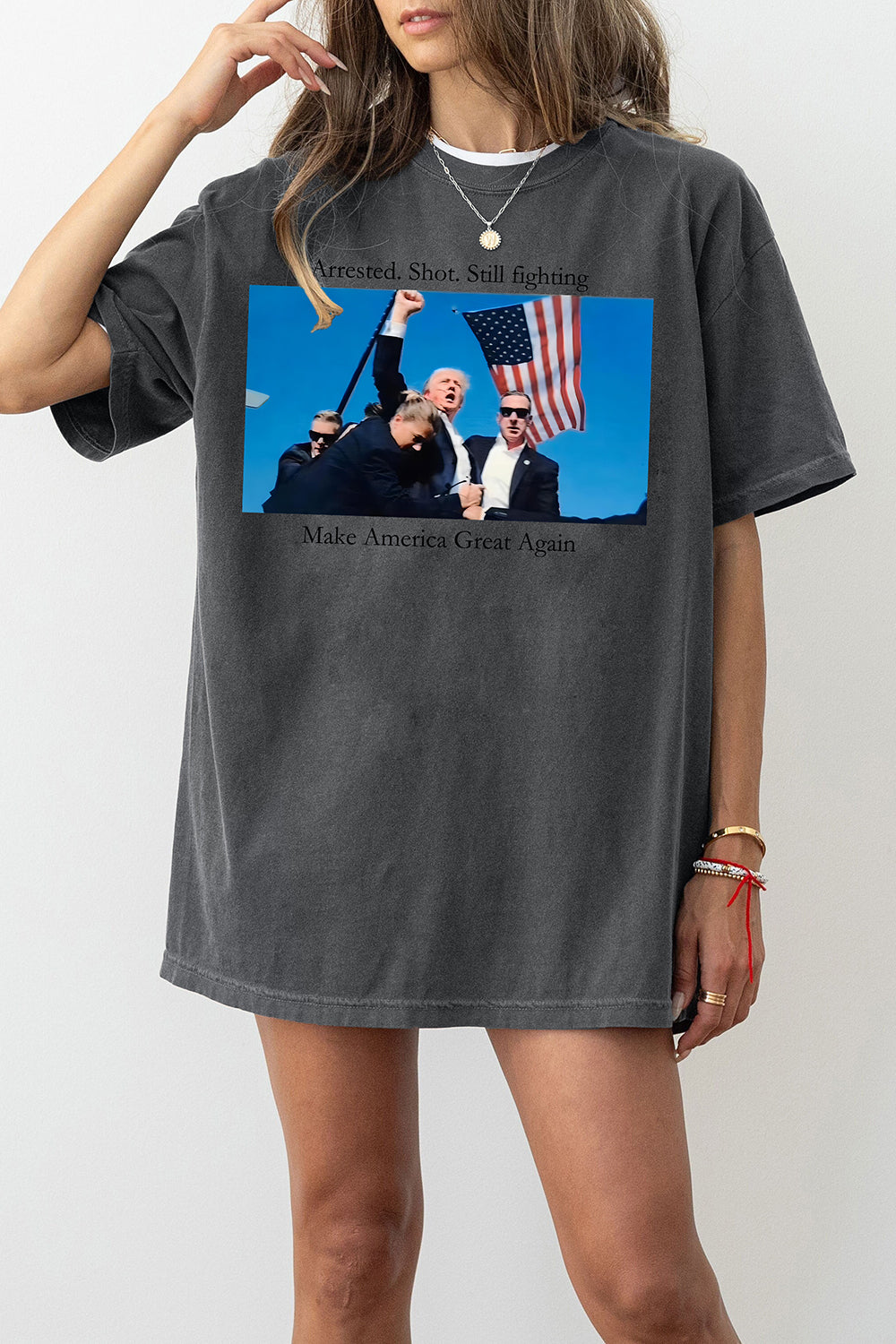 New Arrested Shot Still Fighting Make Amrica Great Again Tee For Women