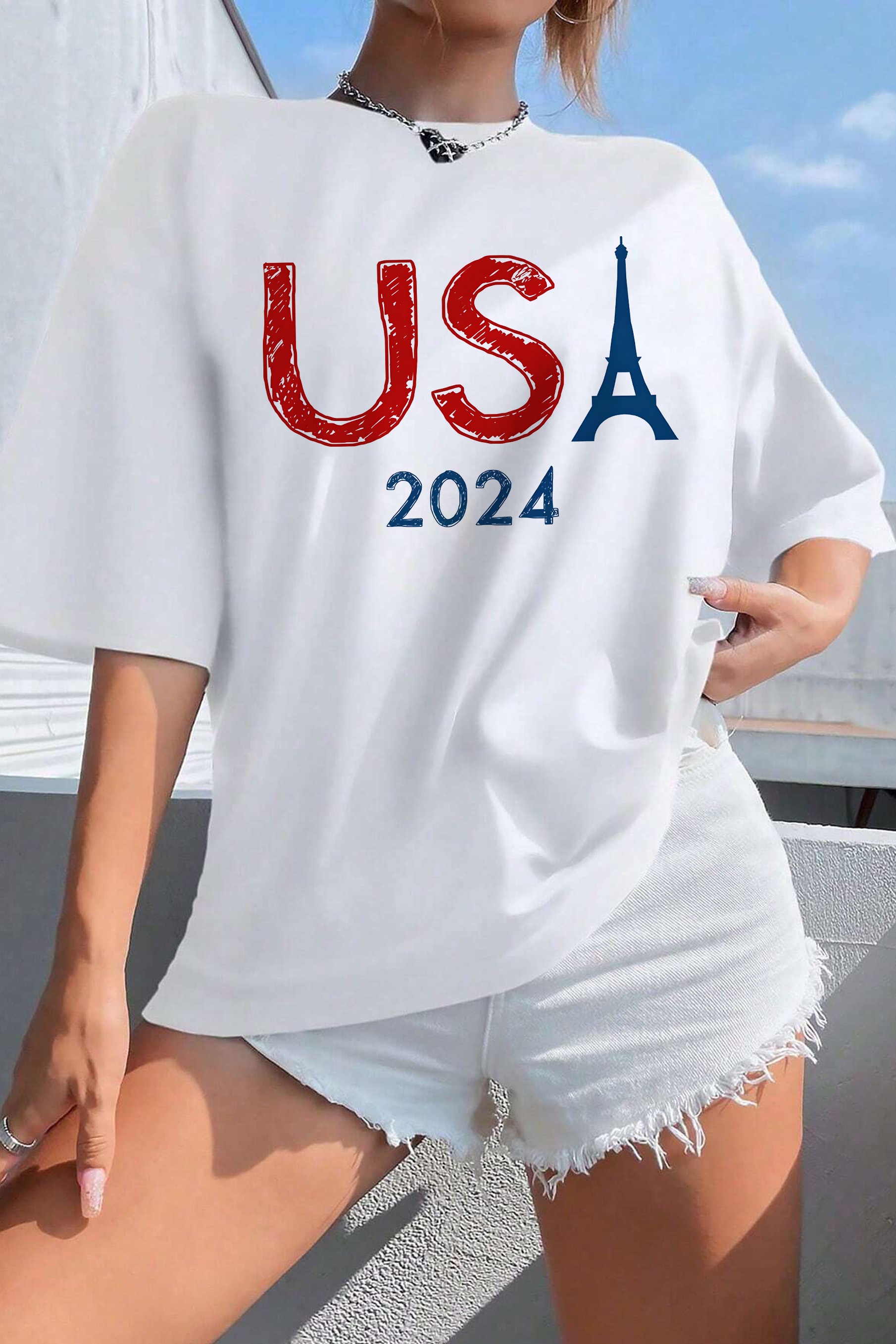 New USA Eiffel Tower 2024 Paris Games Tee For Women