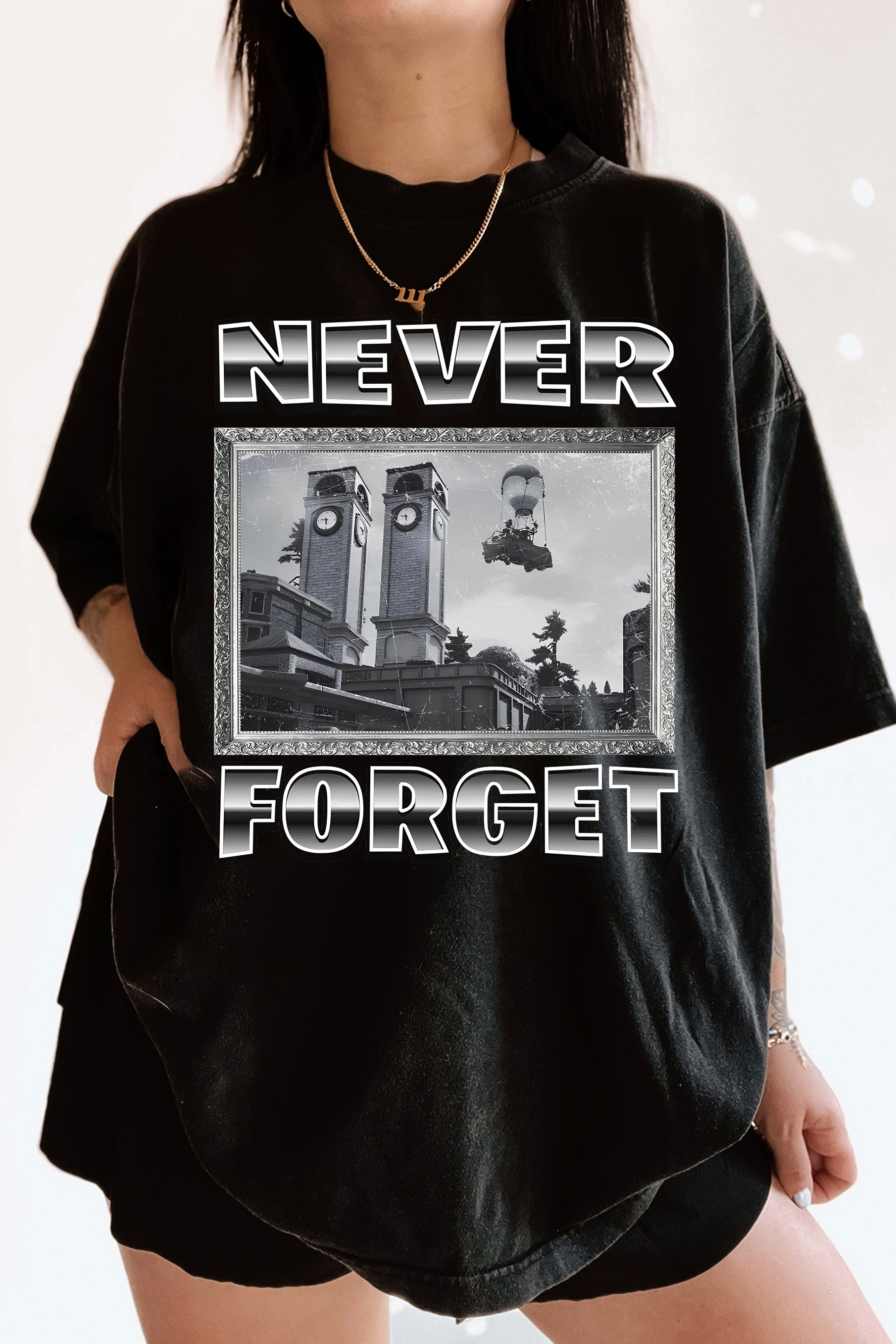 T-Shirt Tilted Towers Merch, Shirt Tilted Towers Never Forget For Women