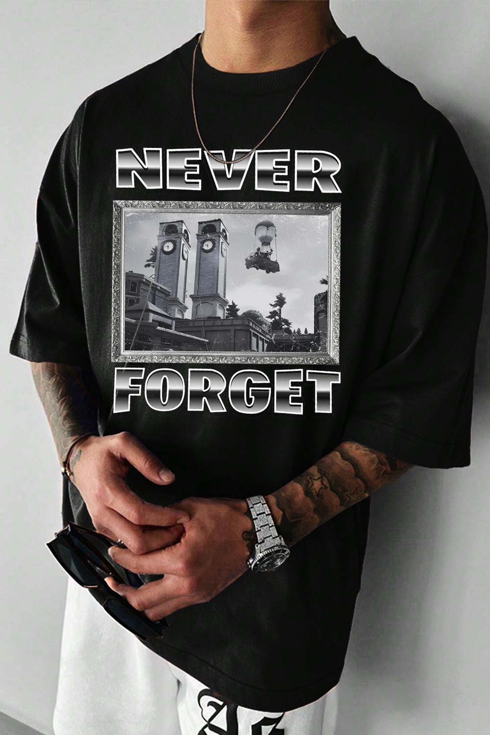 T-Shirt Tilted Towers Merch, Shirt Tilted Towers Never Forget For Men