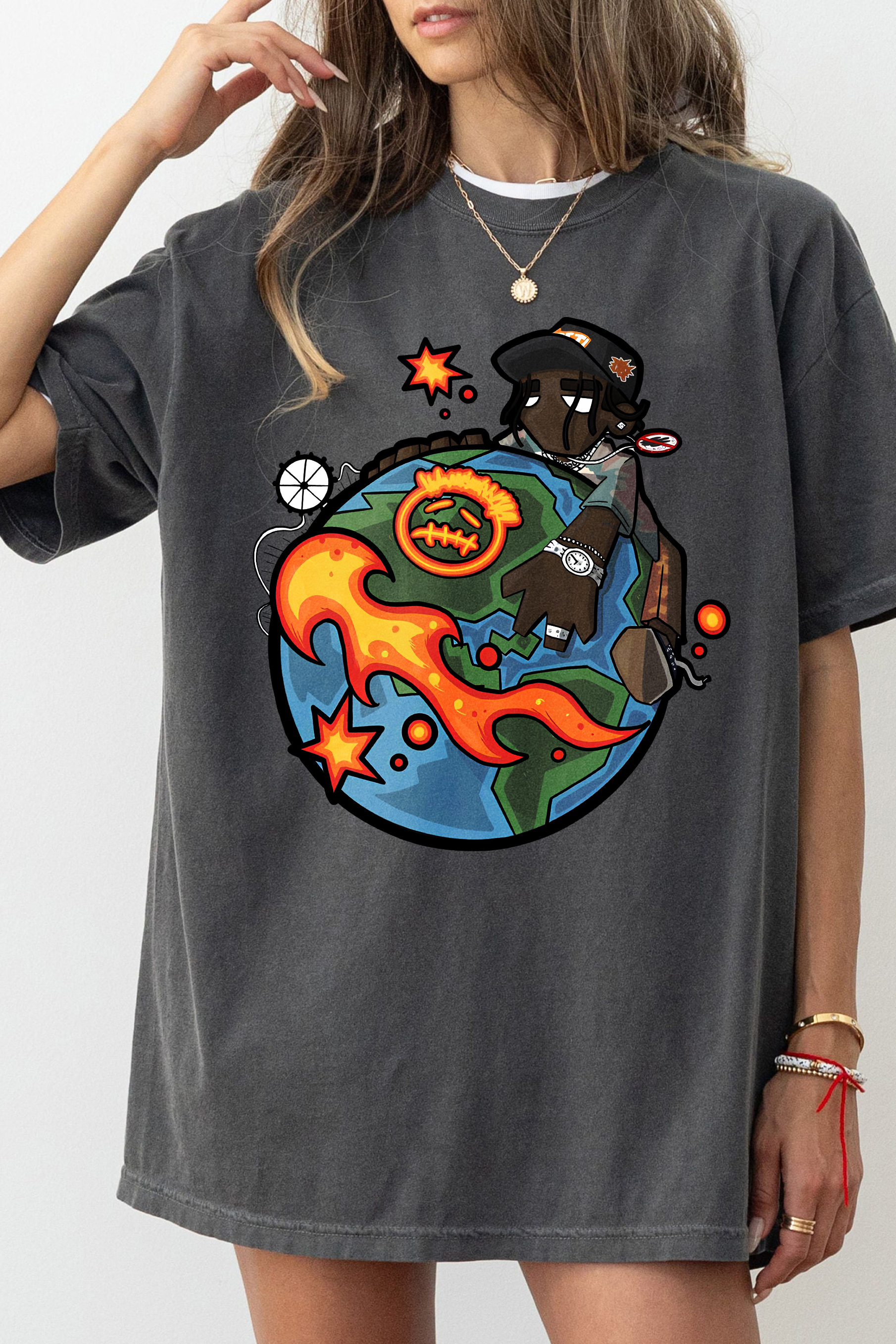 T-Shirt Travis Scott Merch, Shirt Travis Scott Cartoon Character For Women