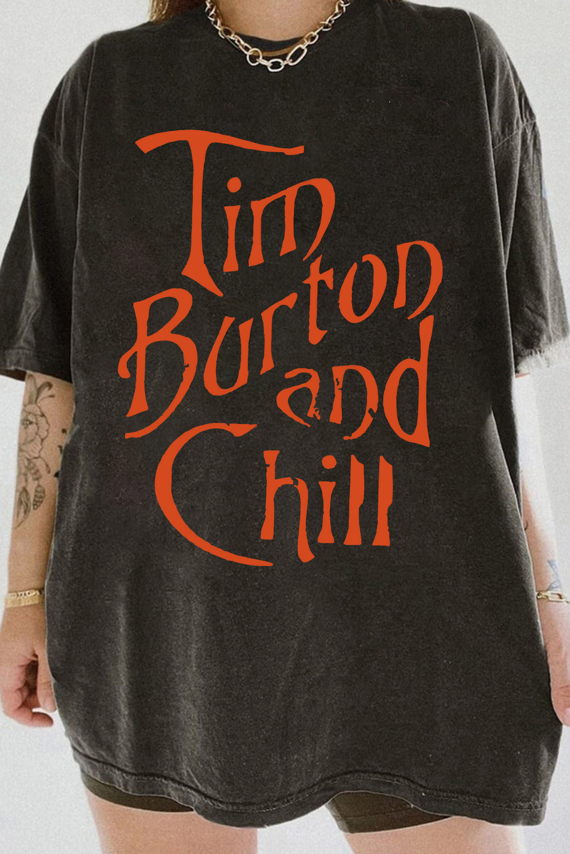 New T-Shirt Tim Burton Merch, Shirt Tim Burton And Chill For Women